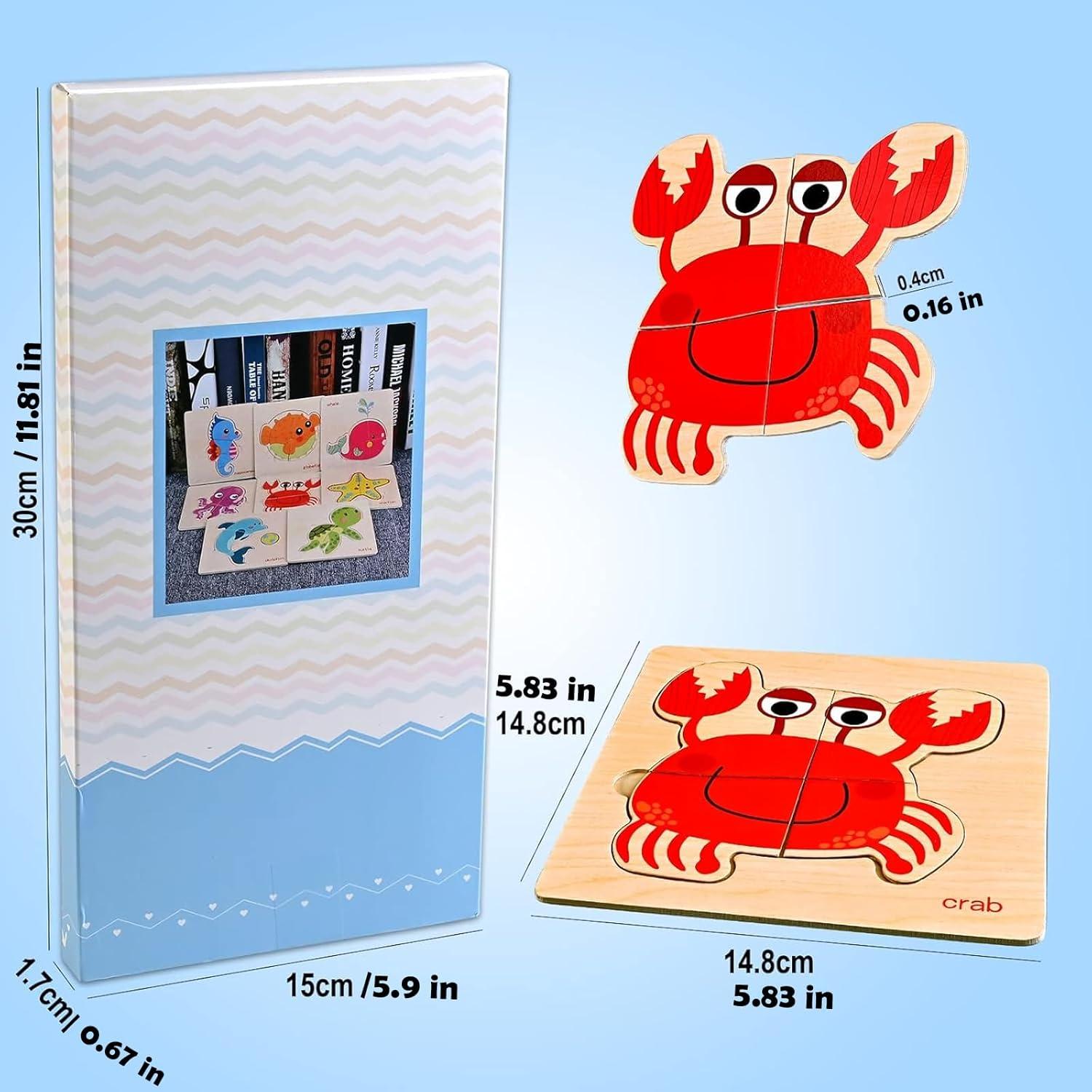 Rompecabezas de Madera 8 Piezas Animales Marinos Faburo