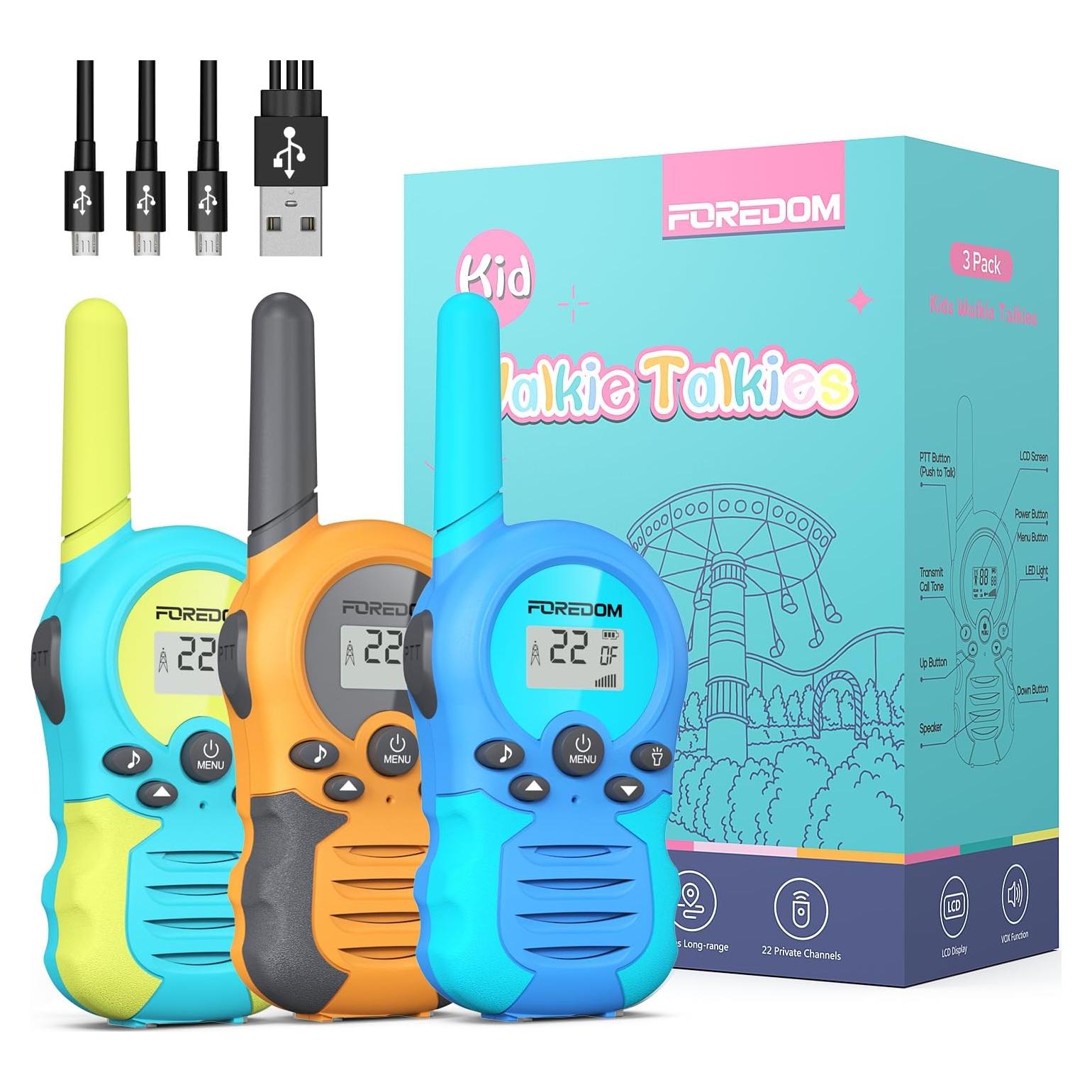 Walkie Talkies Recargables FOREDOM para Niños 3 Unidades