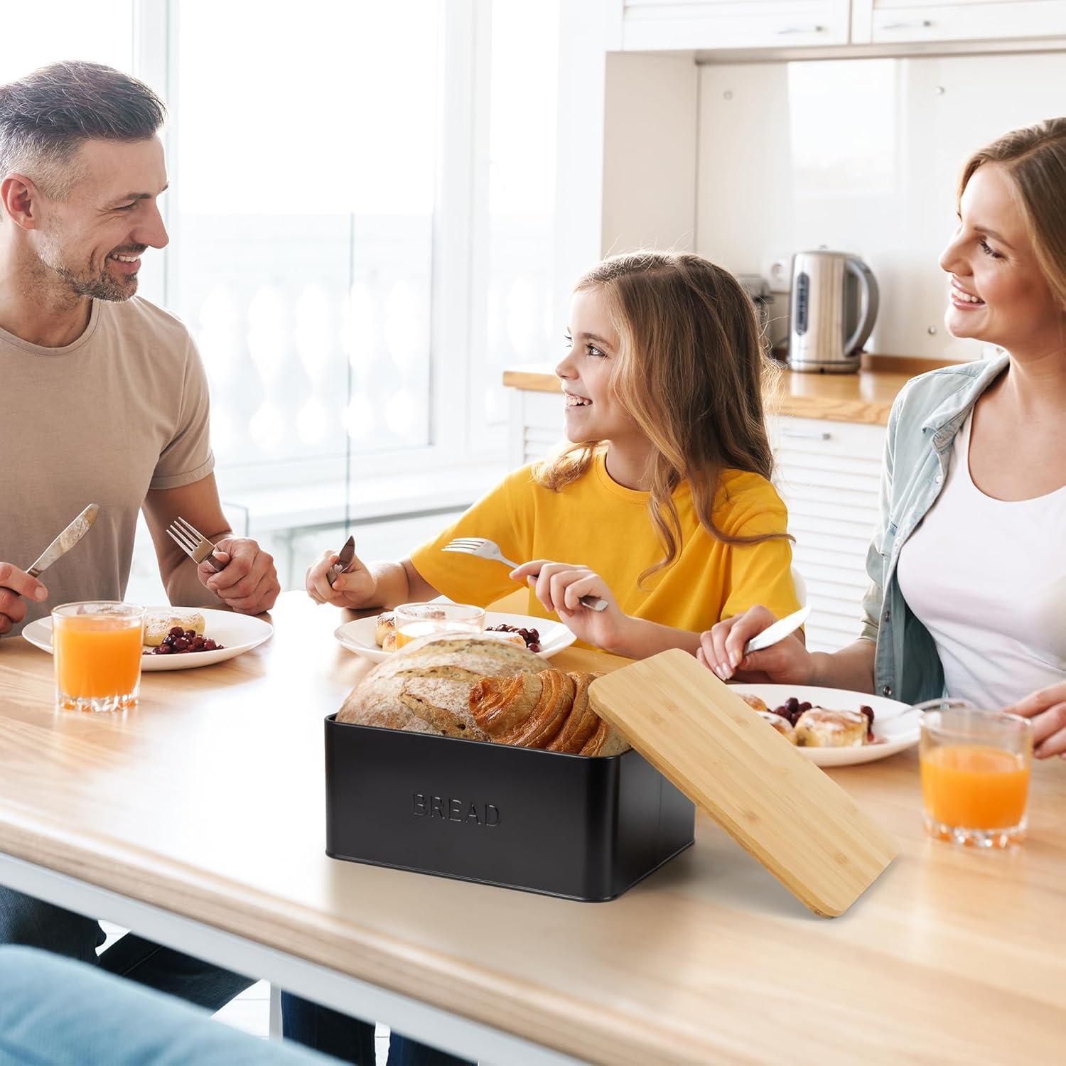 Caja de Pan ZICOTO Negra con Tapa de Bambú 29.2x22.9cm