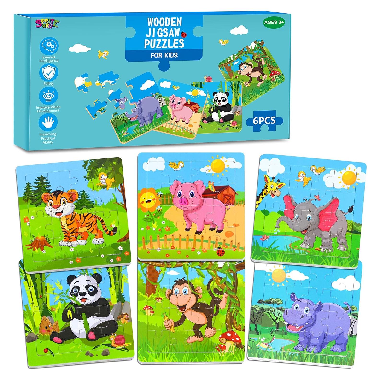 6 Rompecabezas de Animales de Madera SpriteGru 14 cm