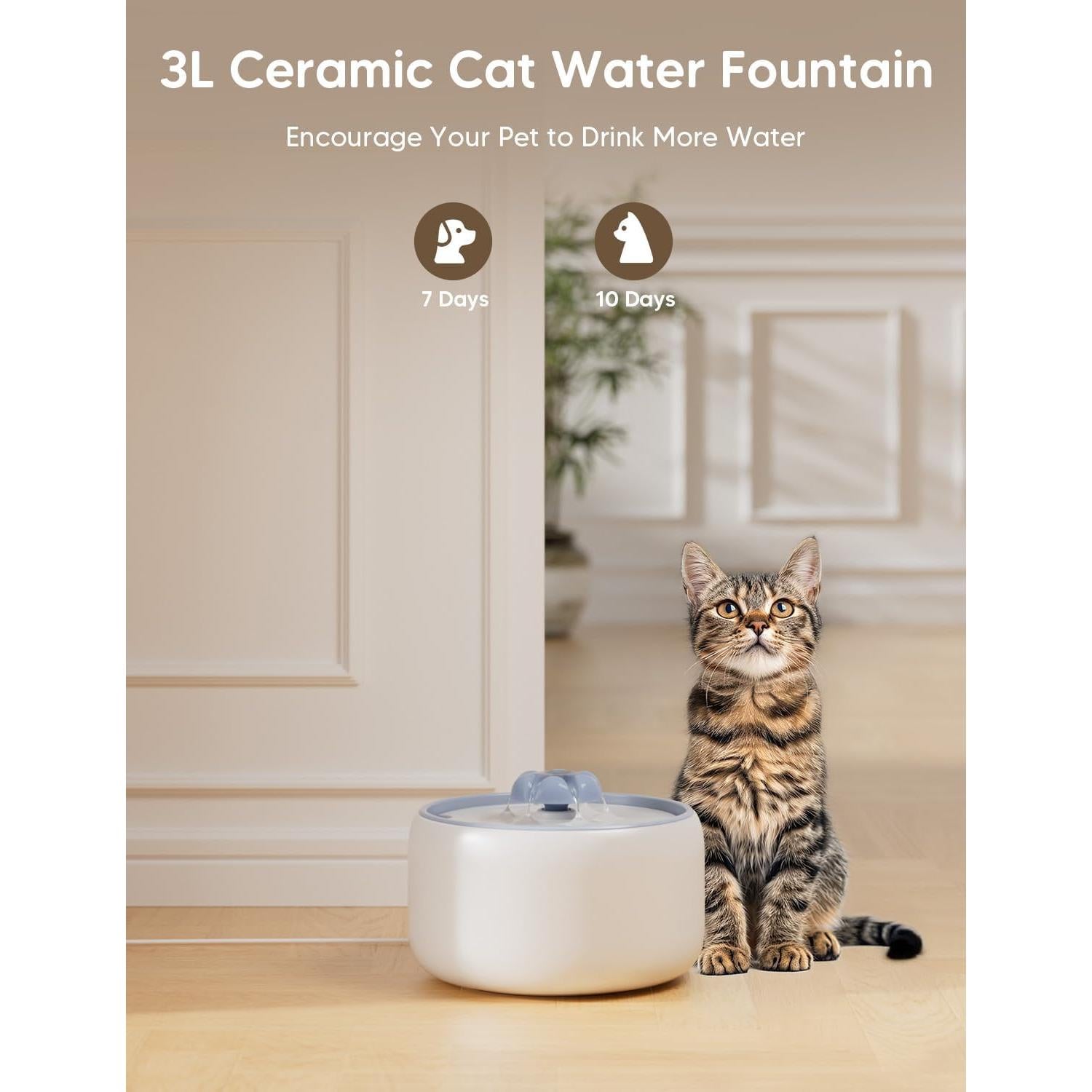 Fuente de Agua para Gatos WOPET Cerámica W03 Lite 3L