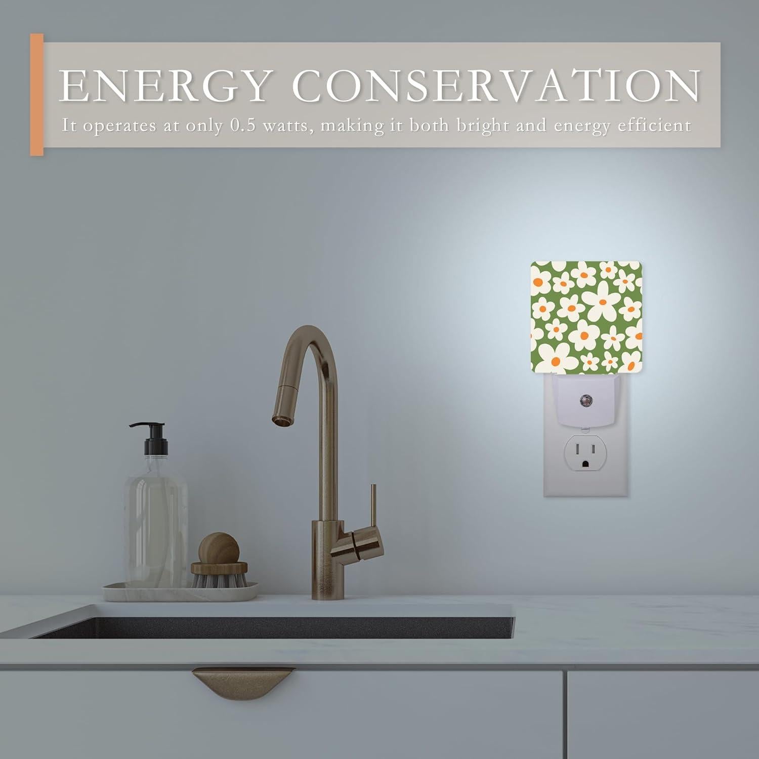 Luz Nocturna LED AOWULA Flores Psicodélicas Retro 11.5x7.5 cm