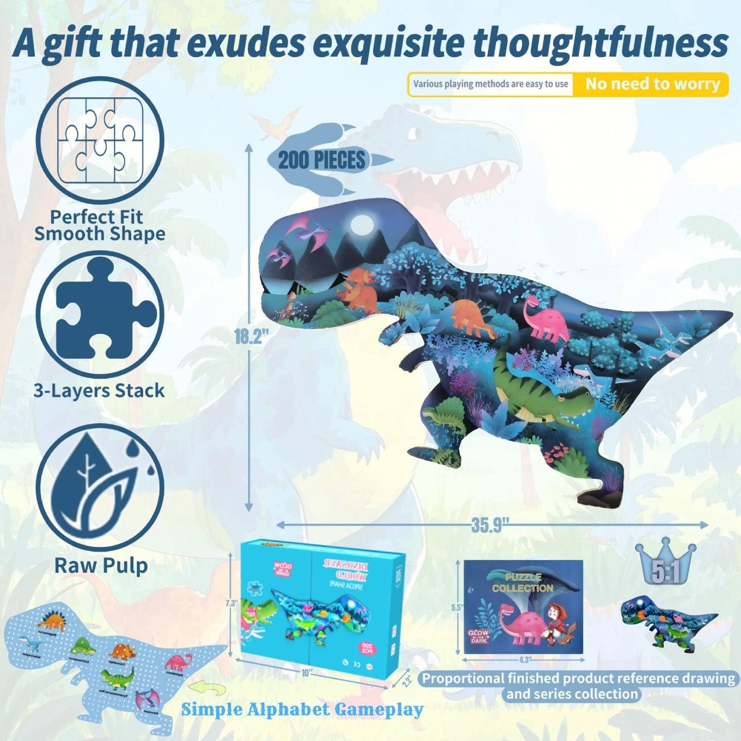 Rompecabezas de Dinosaurios OLMZIHYVD 200 Piezas Brillantes