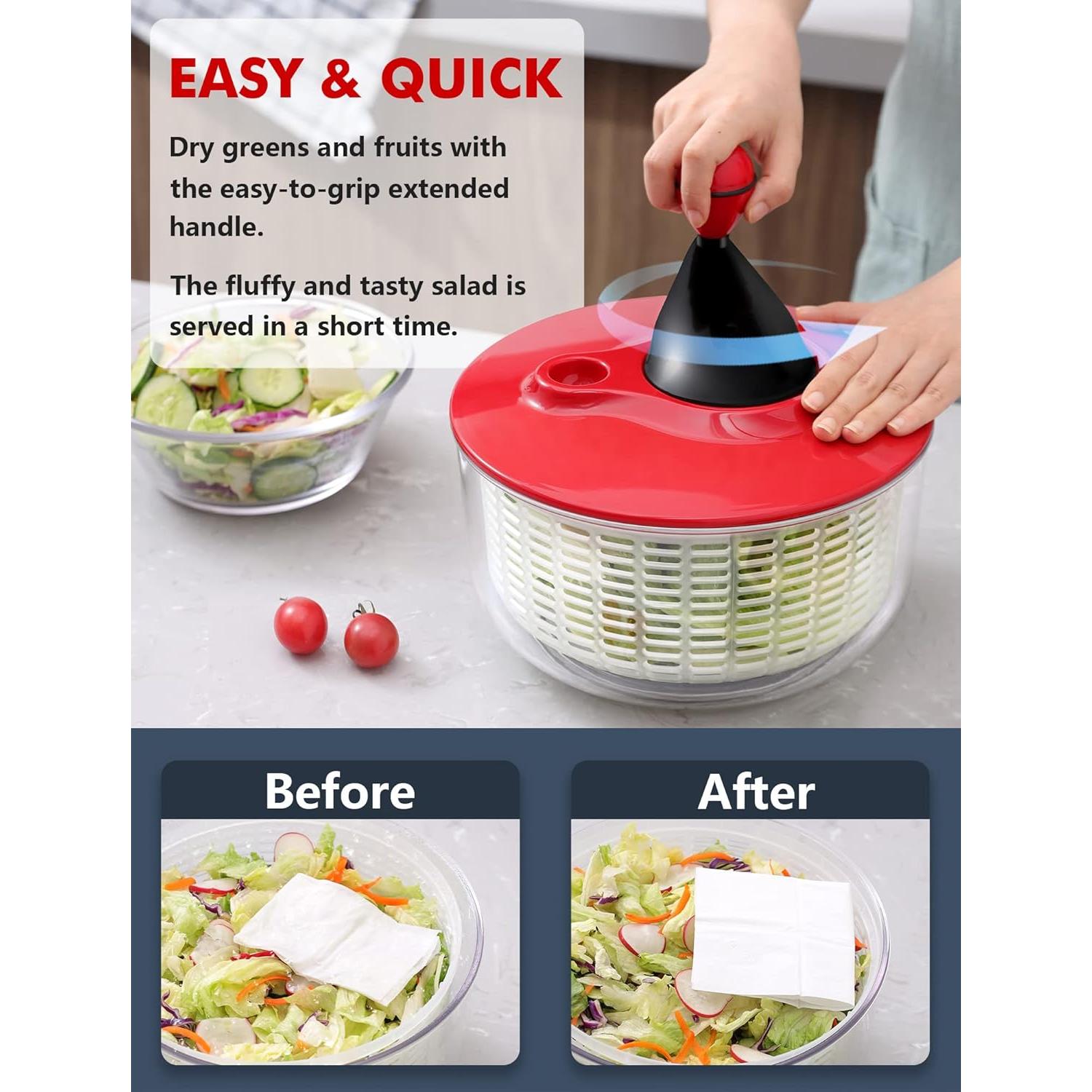 Secador de Ensalada Geedel 5L Rojo, Apto para Lavavajillas