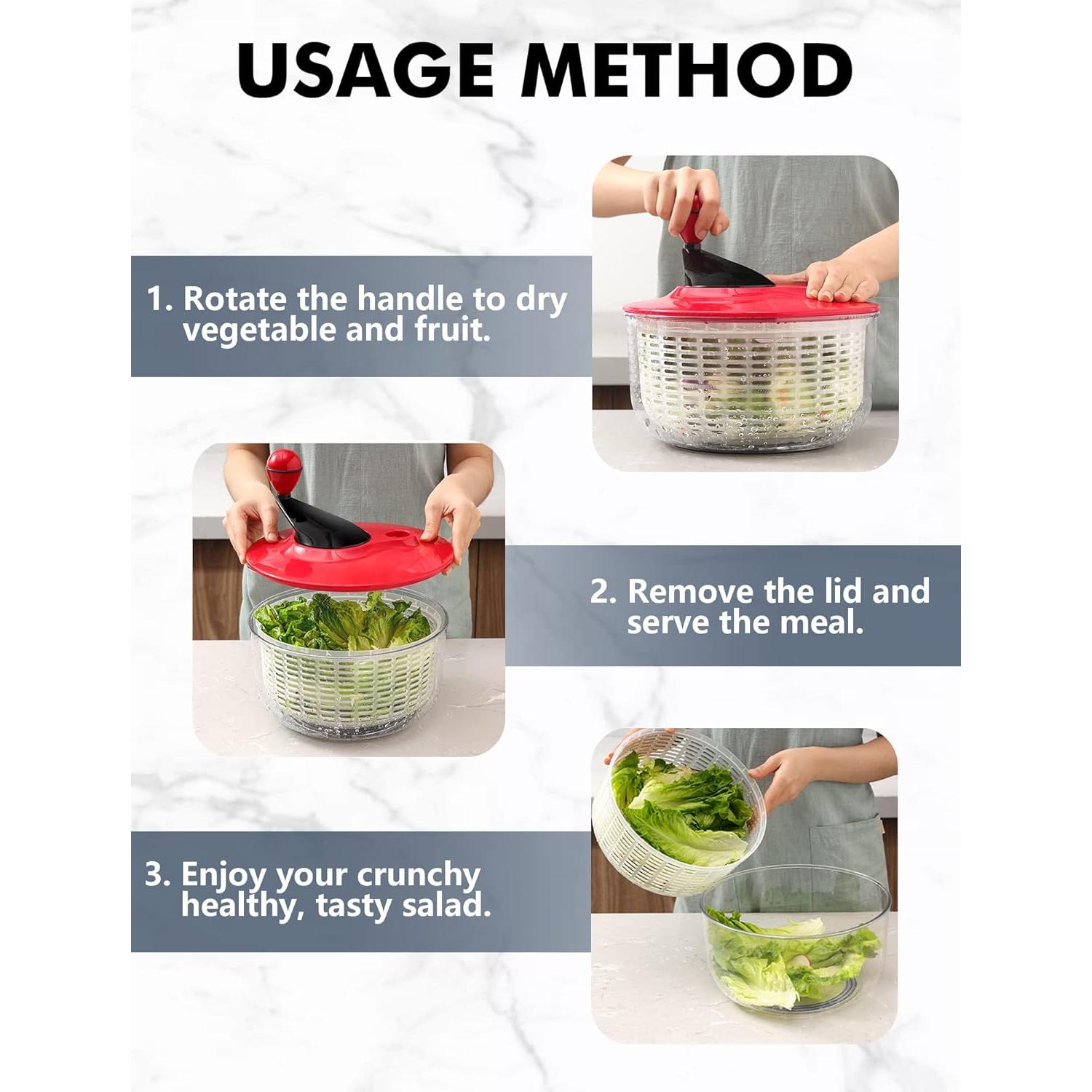 Secador de Ensalada Geedel 5L Rojo, Apto para Lavavajillas