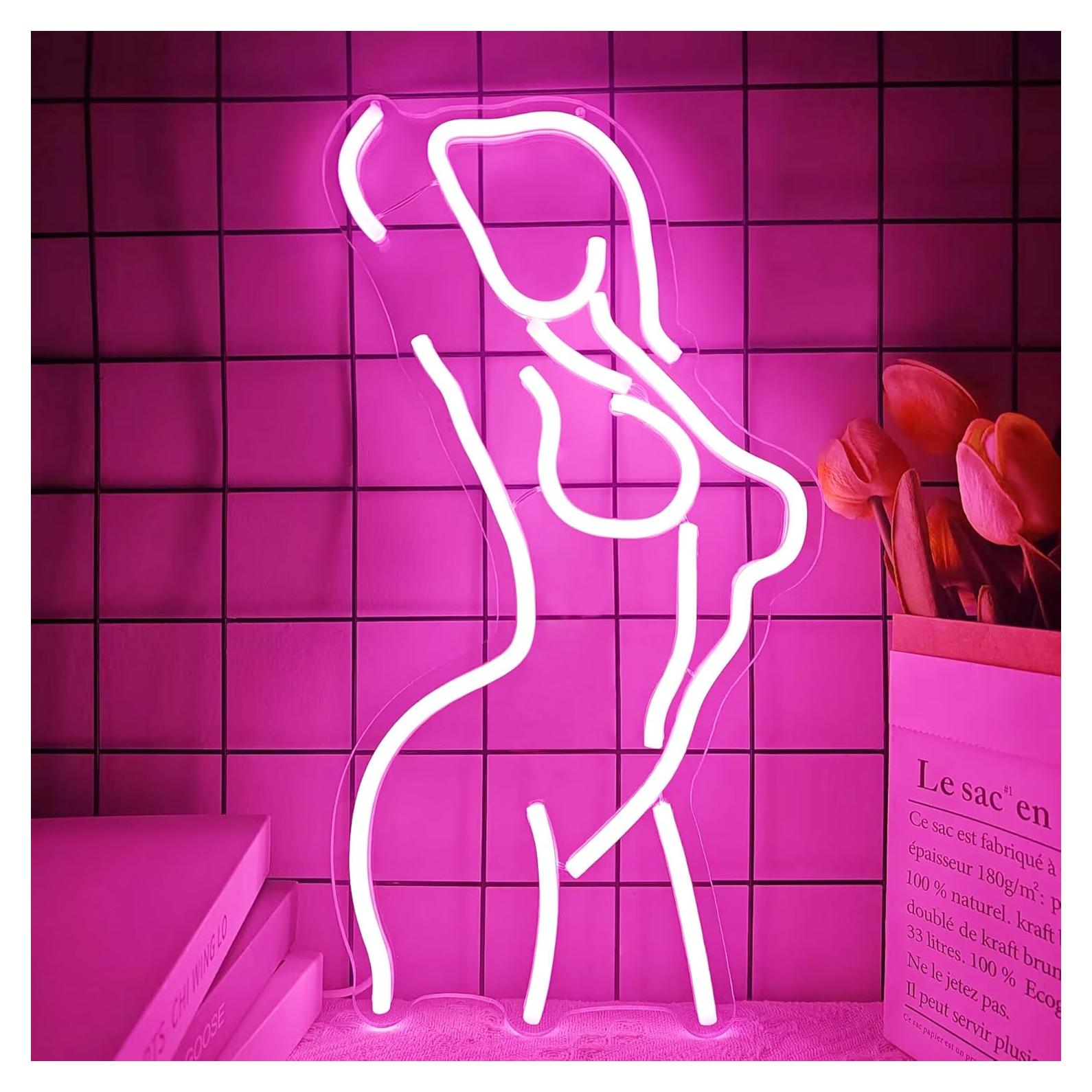 Luz de Neón Dama LED Rosa 40x29cm con Interruptor Dimmable