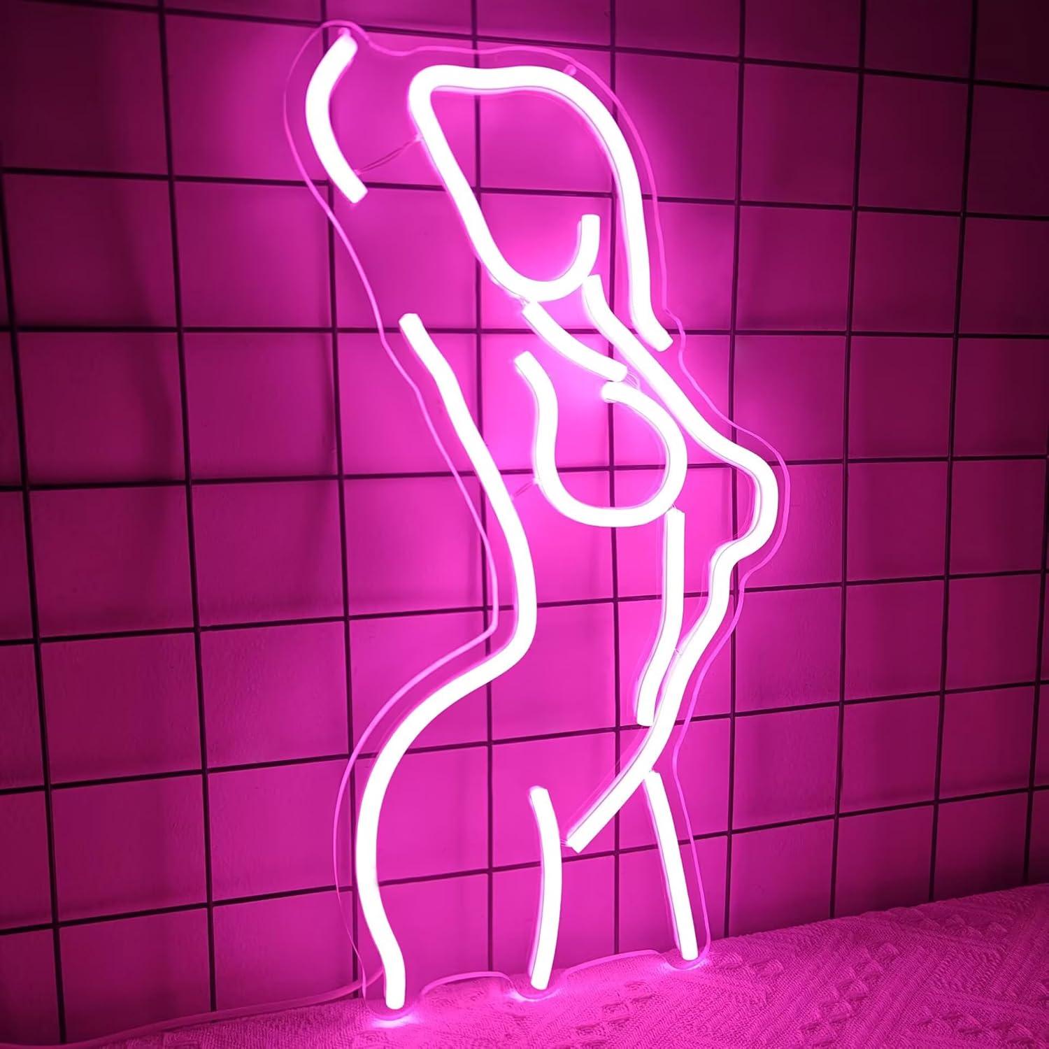 Luz de Neón Dama LED Rosa 40x29cm con Interruptor Dimmable
