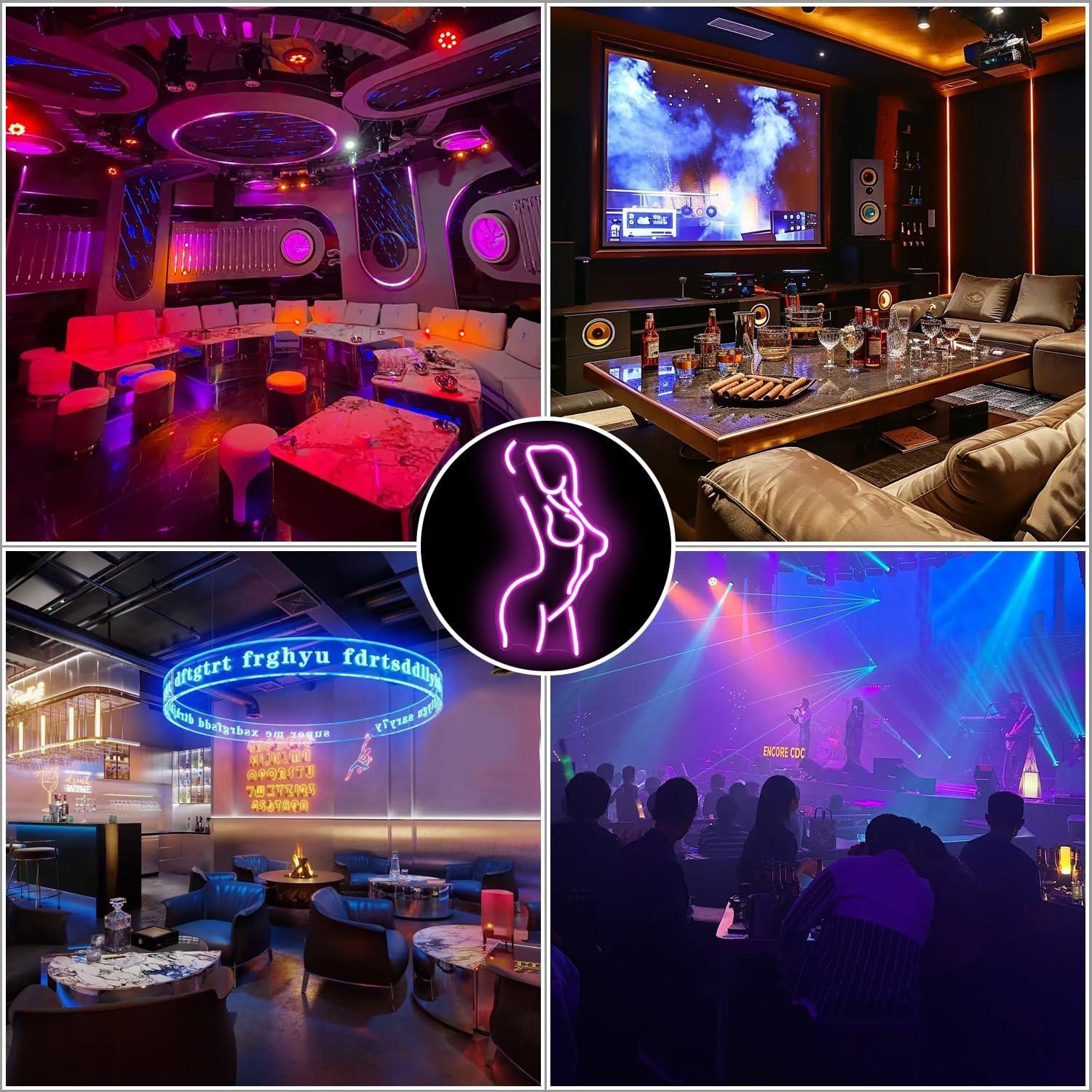 Luz de Neón Dama LED Rosa 40x29cm con Interruptor Dimmable