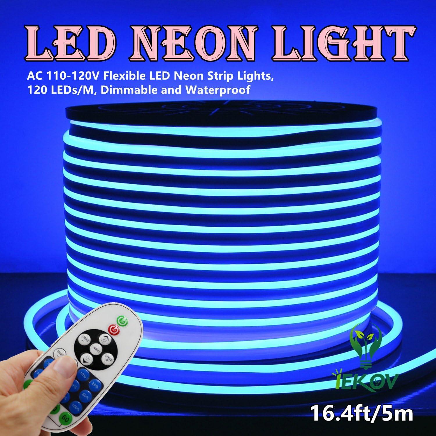 Tira LED Neon Flexible 5m Azul IEKOV SMD 2835 Impermeable