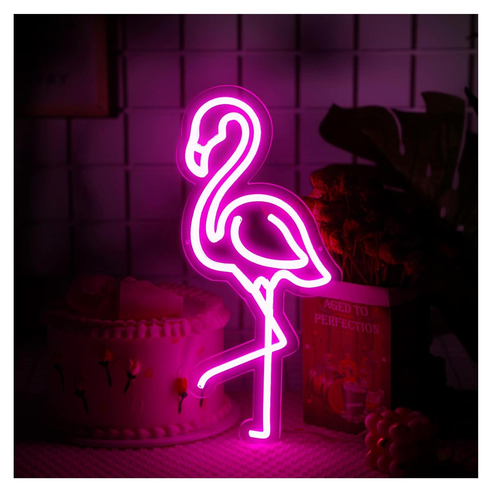 Letrero LED Neón Flamenco ROCEEI 40x18.5cm USB Decorativo