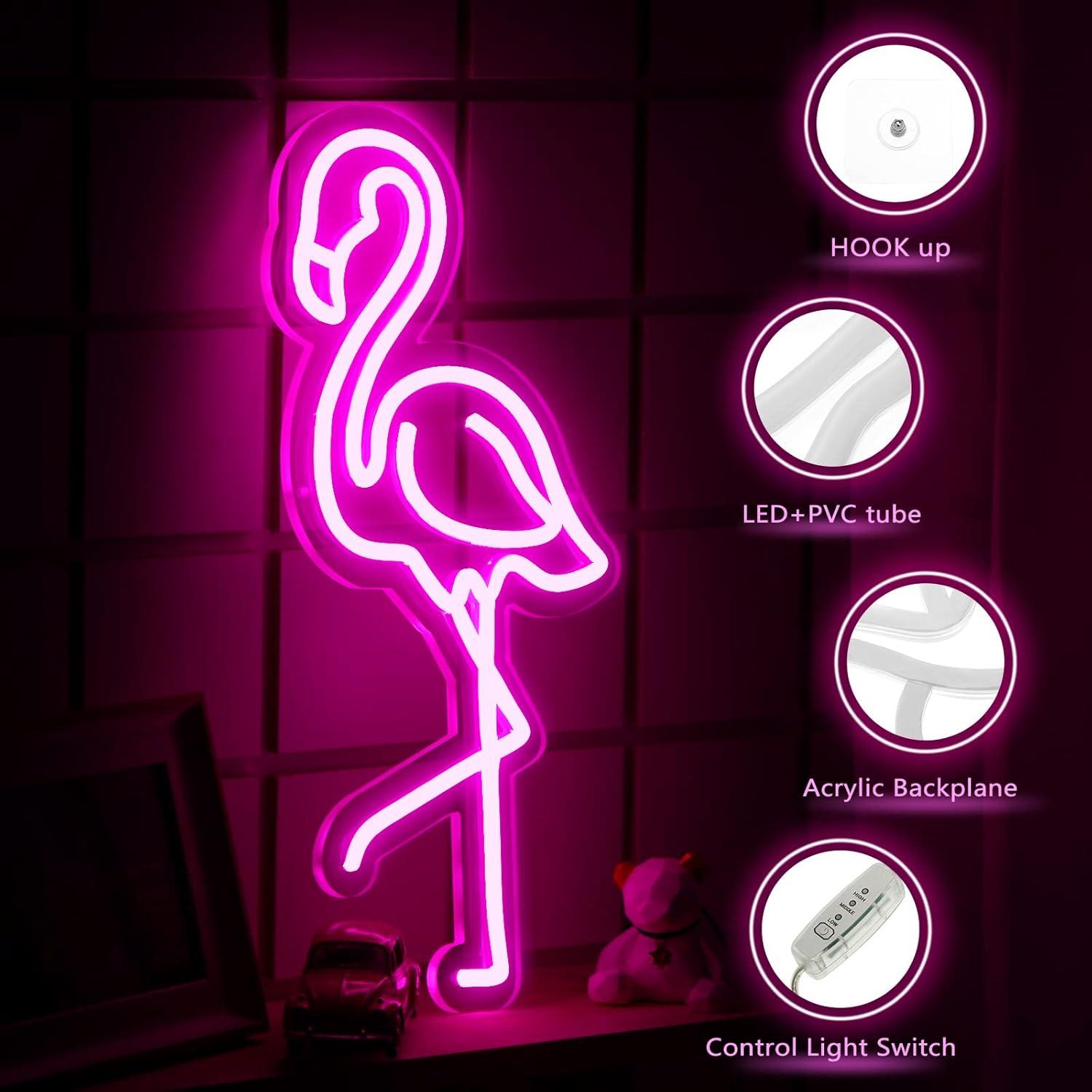 Letrero LED Neón Flamenco ROCEEI 40x18.5cm USB Decorativo