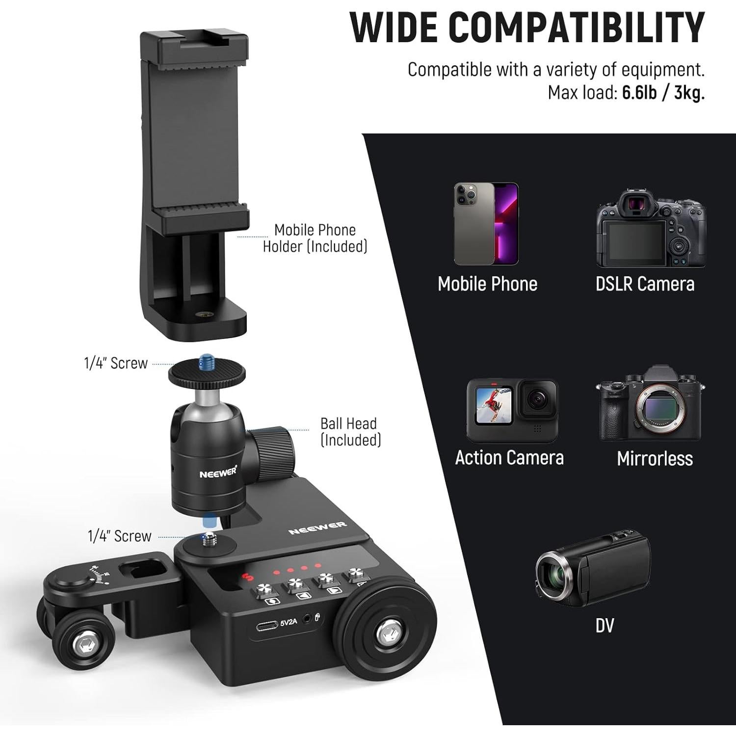 Dolly de Cámara Motorizado Neewer DL200 con Control App, 3kg