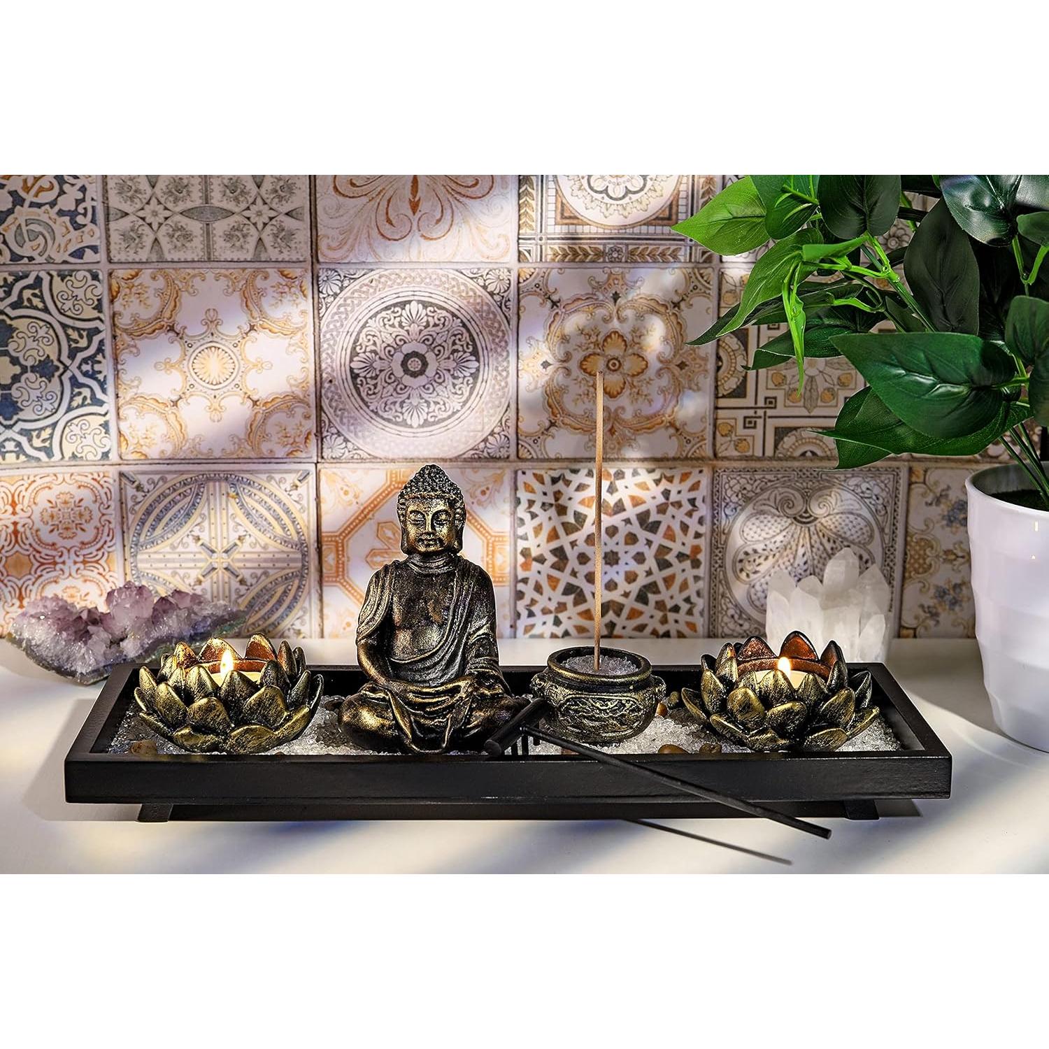 Juego de Jardín Zen Jovivi con Estatua de Buda y Soportes