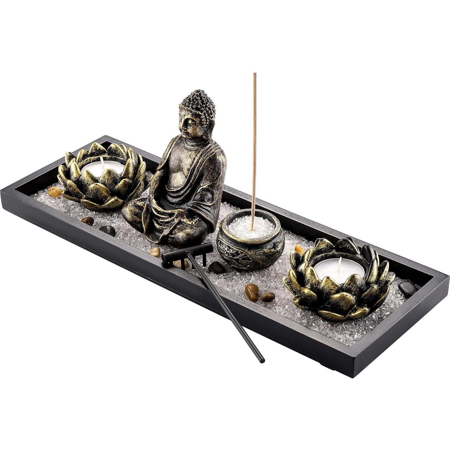 Juego de Jardín Zen Jovivi con Estatua de Buda y Soportes