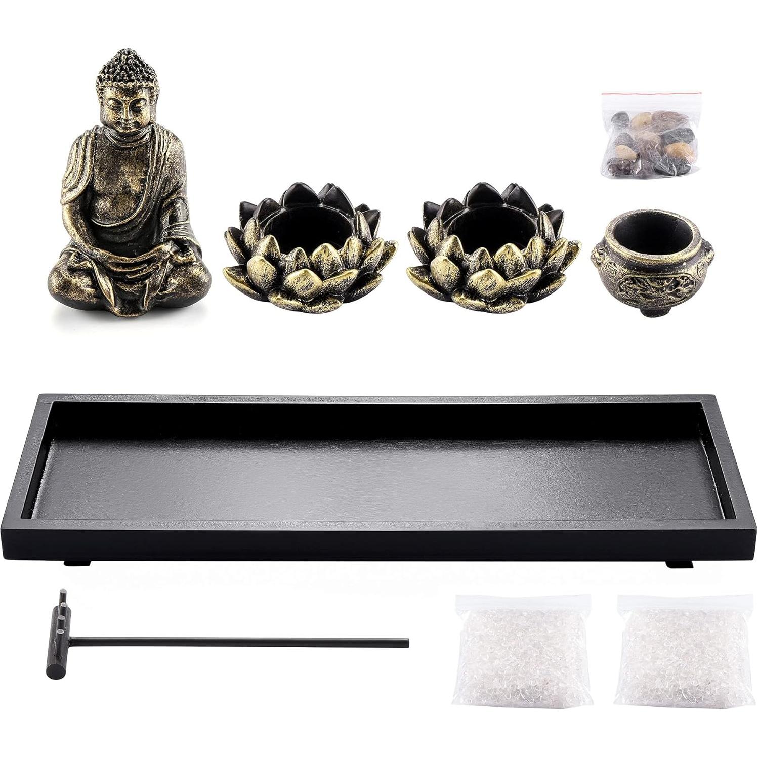 Juego de Jardín Zen Jovivi con Estatua de Buda y Soportes