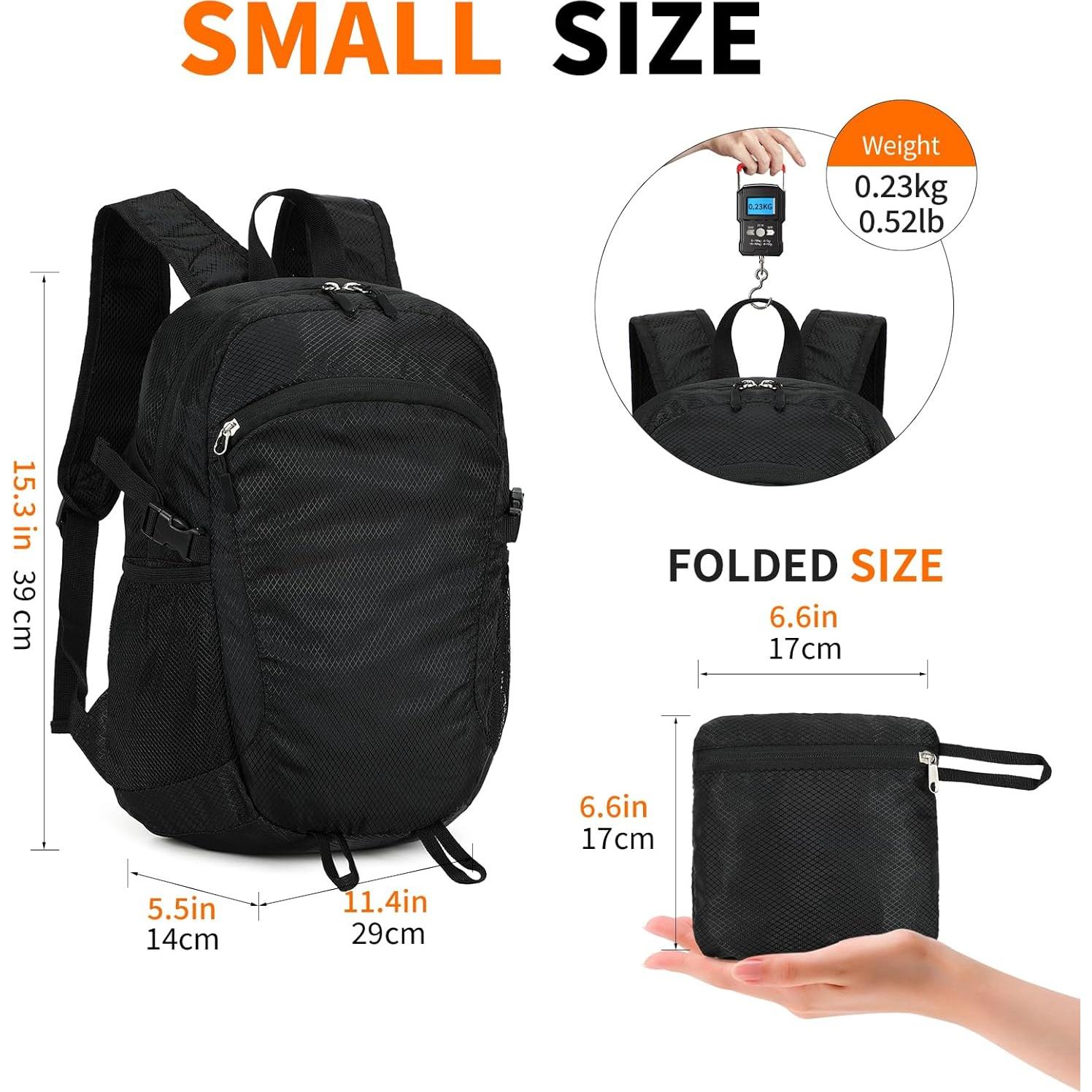 Mochila de Senderismo Plegable SFIUYDS 15L Impermeable Negra
