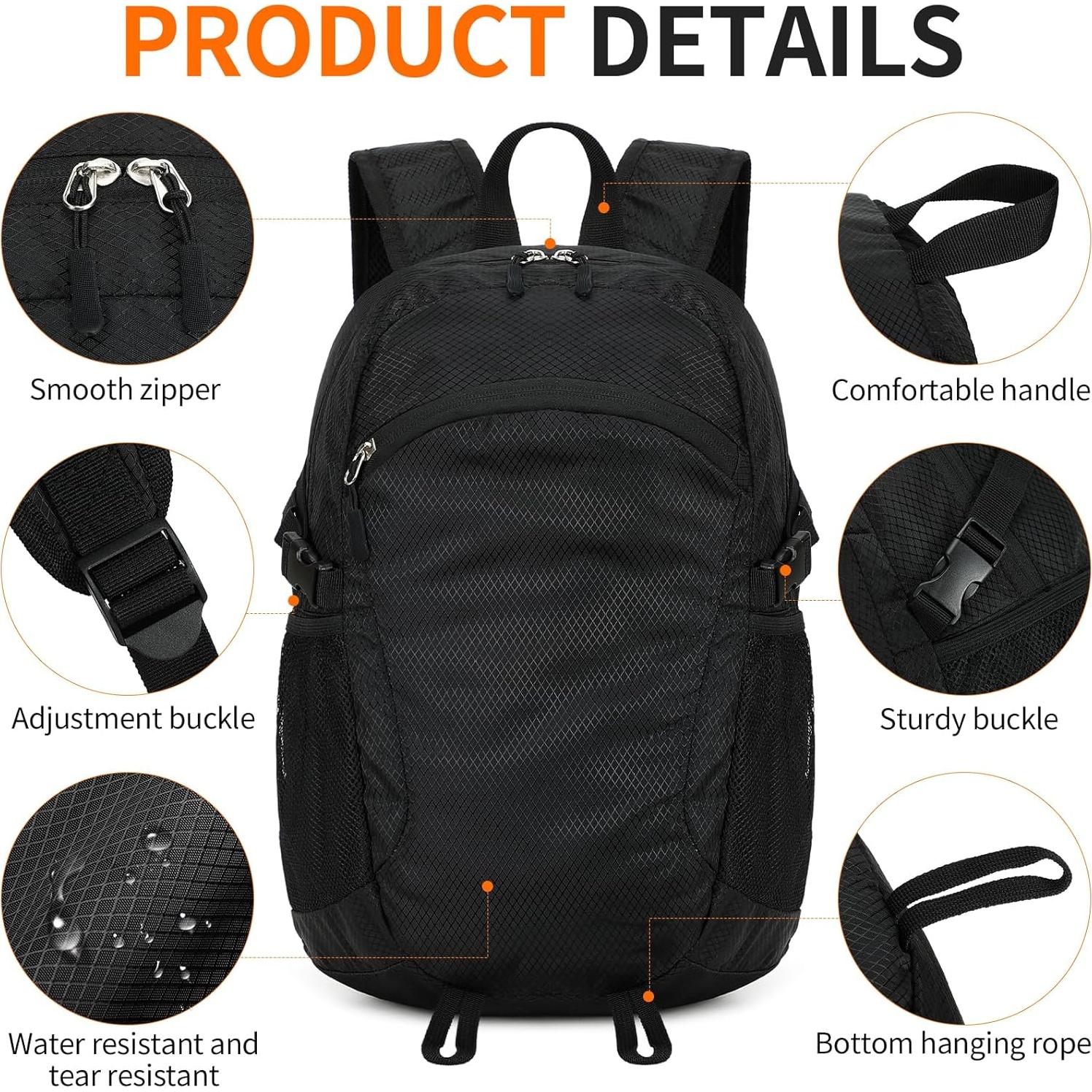Mochila de Senderismo Plegable SFIUYDS 15L Impermeable Negra