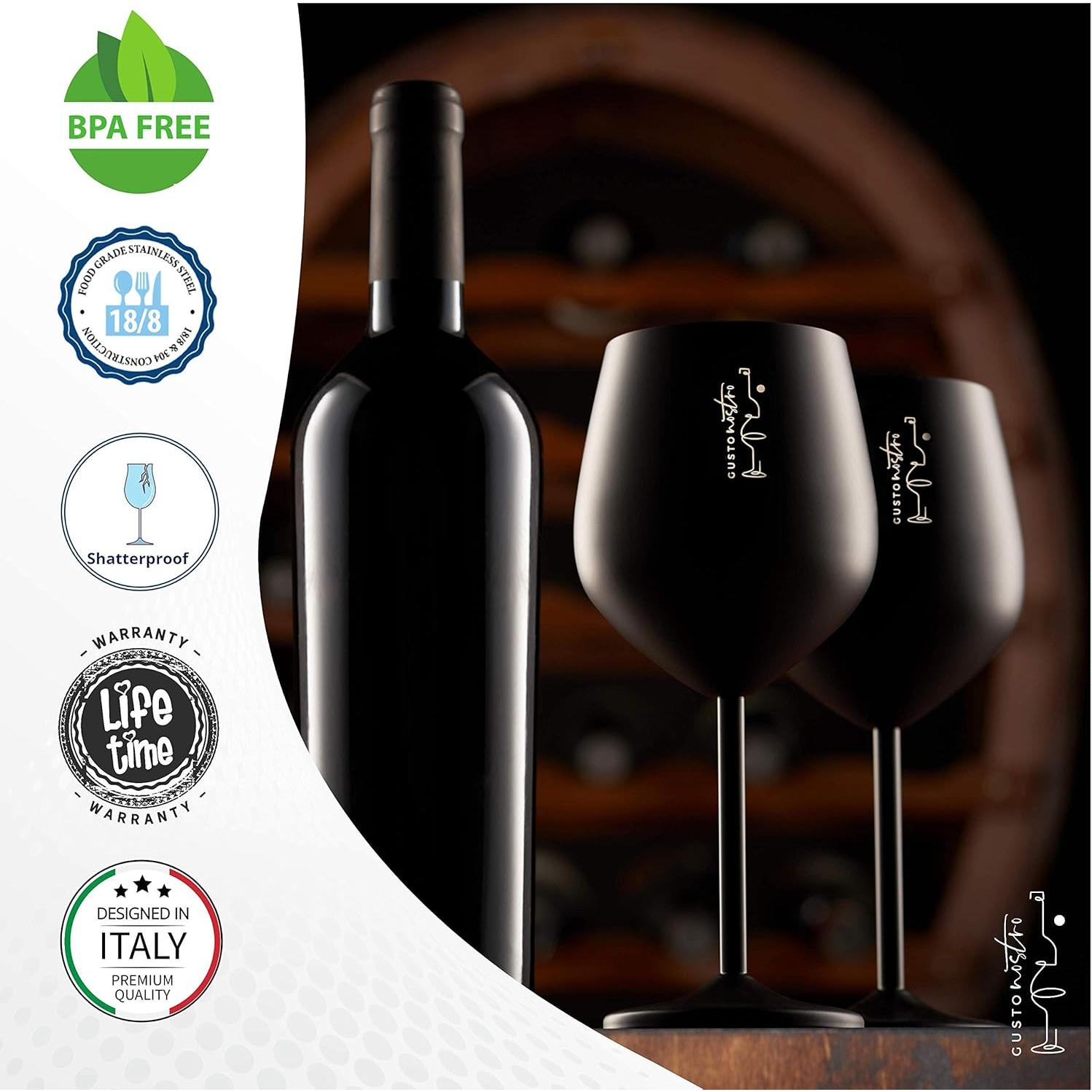 Vasos de Vino de Acero Inoxidable Gusto Nostro - 532 ml - Juego de 2