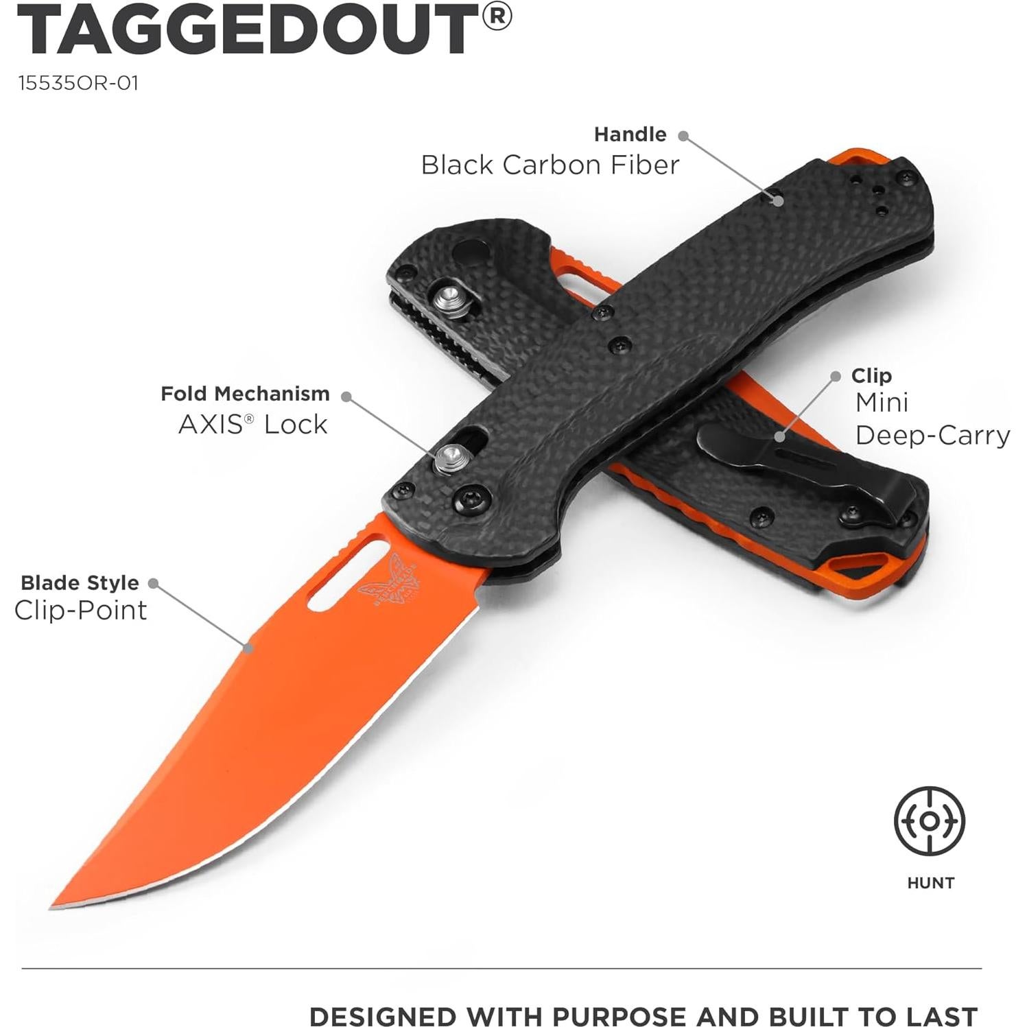 Cuchillo de Caza Benchmade Taggedout 15535 Fibra de Carbono