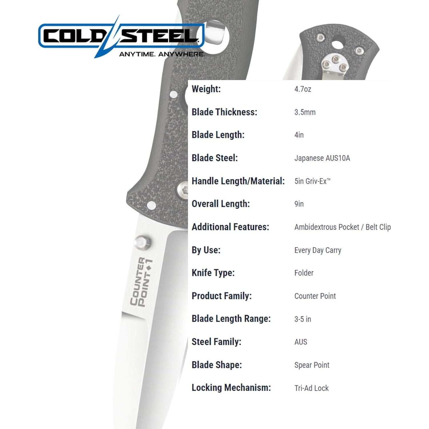 Cuchillo Plegable Cold Steel Counter Point 1 AUS10A 10.16 cm