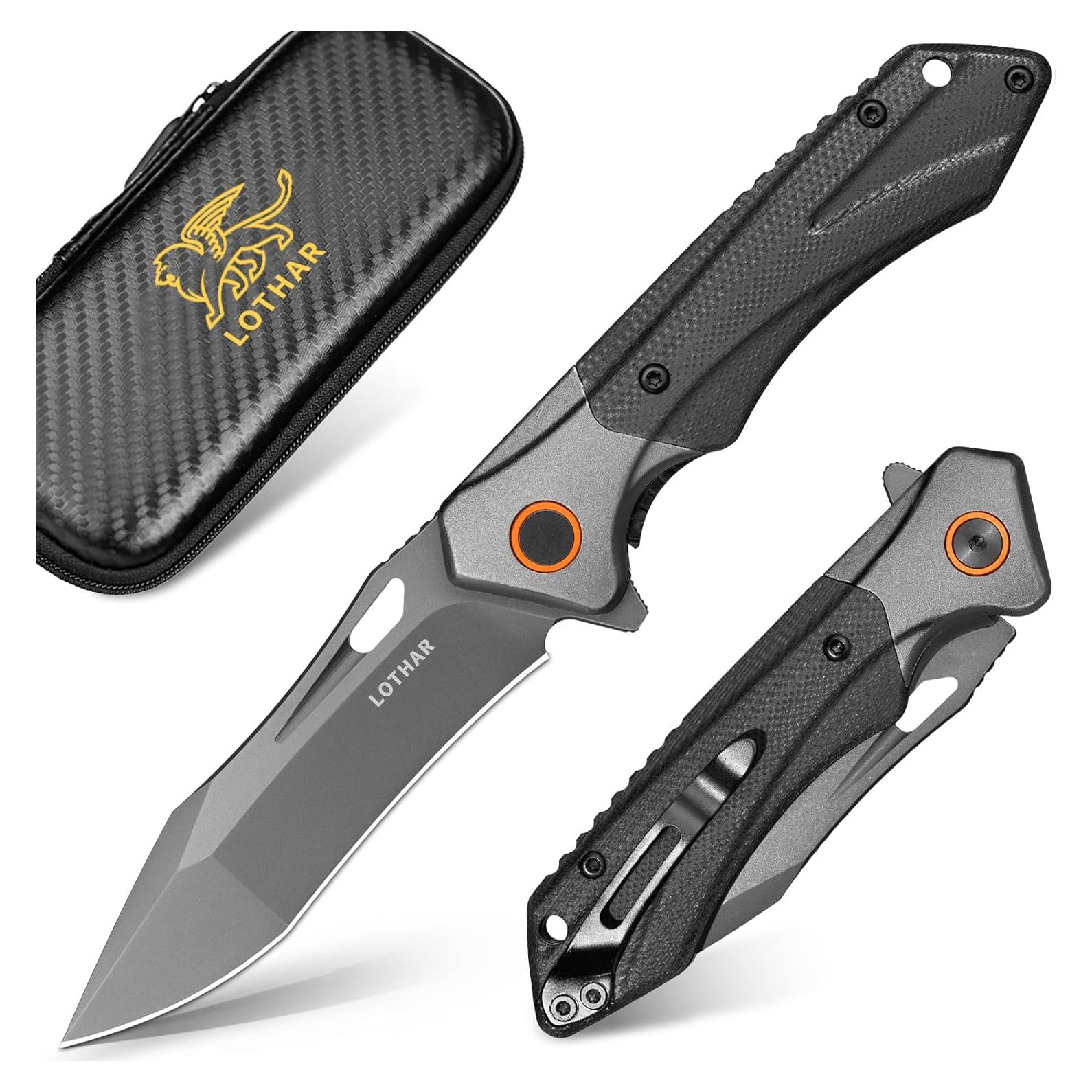 Cuchillo Plegable EDC LOTHAR D2 7.49 cm Negro para Camping