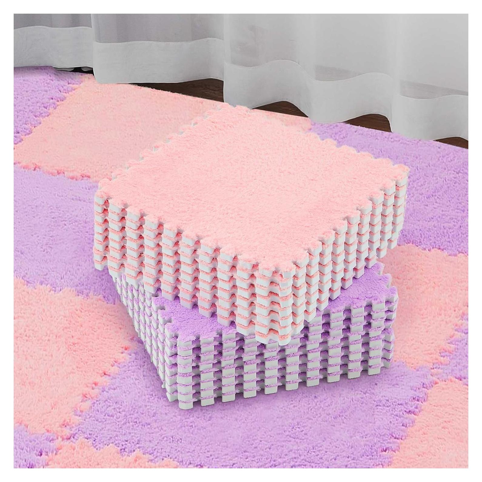 Flutesan 15 Piezas Baldosas de Alfombra EVA Rosa y Púrpura