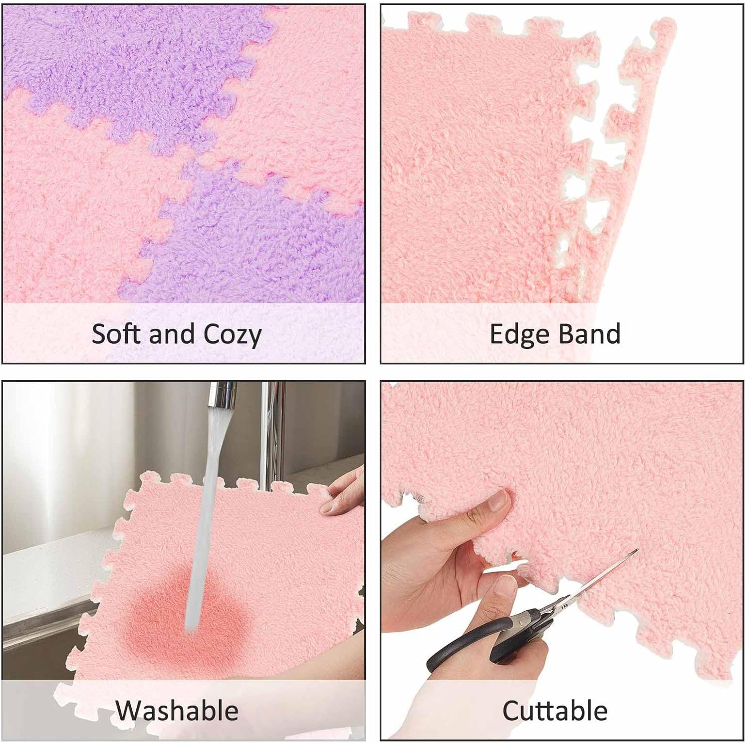 Flutesan 15 Piezas Baldosas de Alfombra EVA Rosa y Púrpura