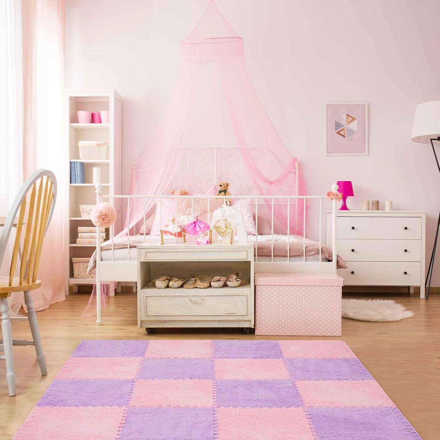 Flutesan 15 Piezas Baldosas de Alfombra EVA Rosa y Púrpura