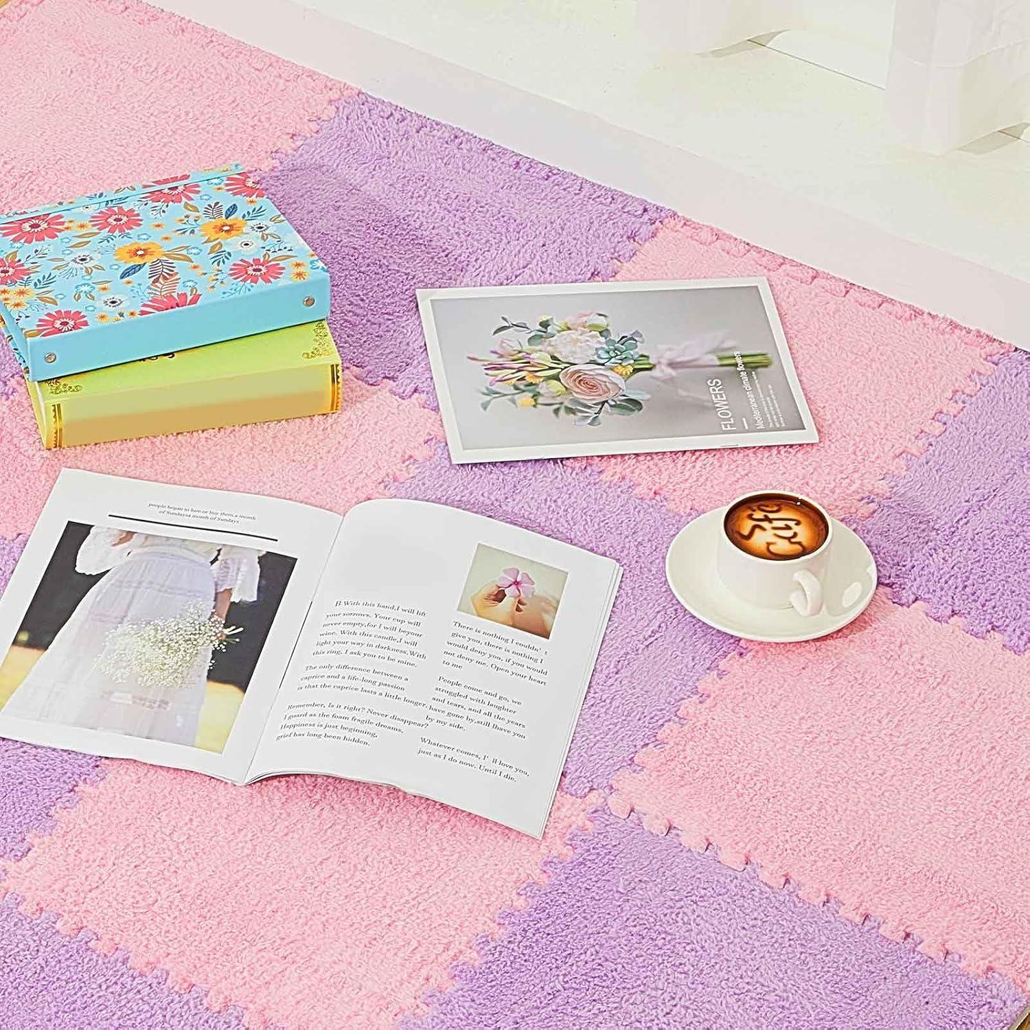 Flutesan 15 Piezas Baldosas de Alfombra EVA Rosa y Púrpura