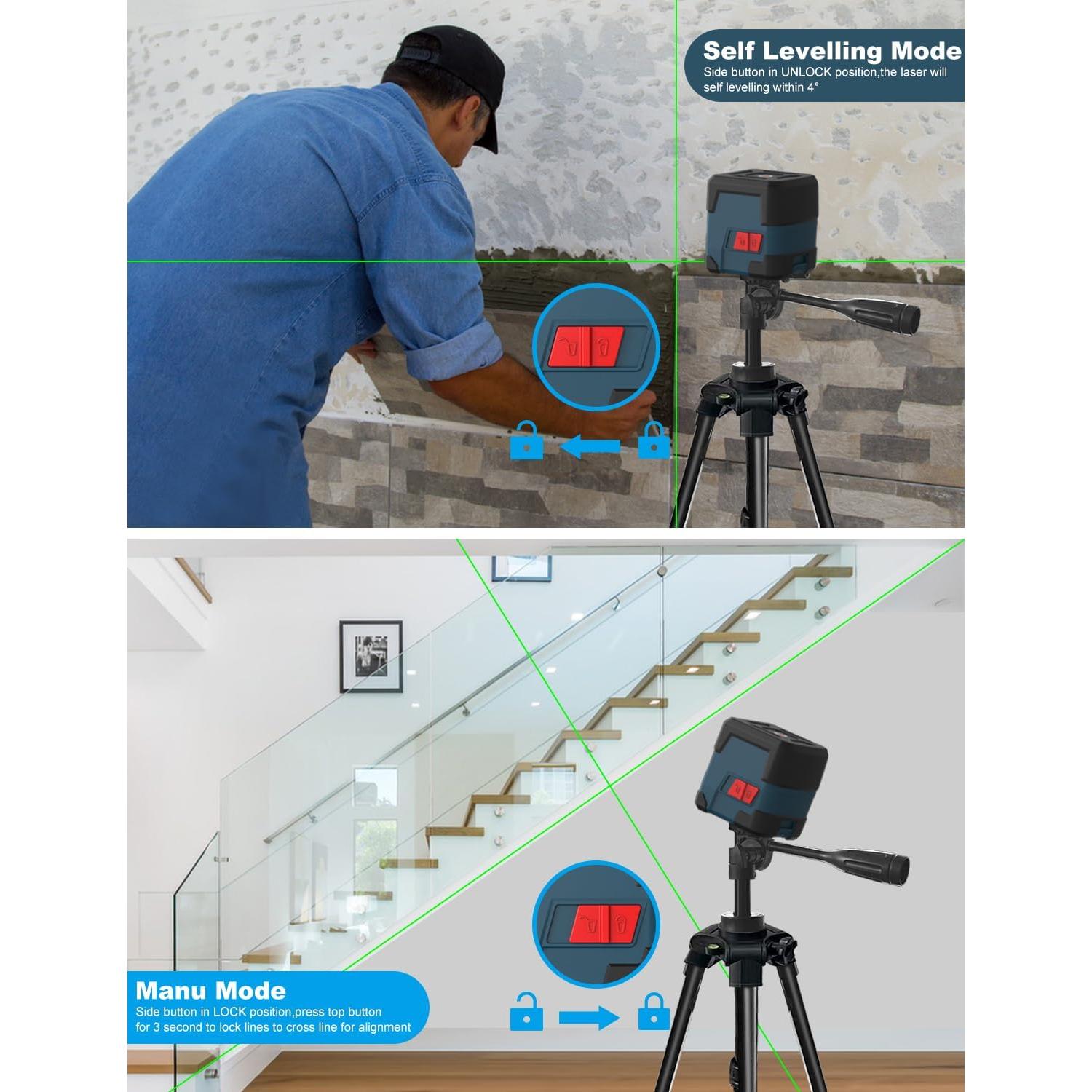 Nivel Láser RockSeed Autonivelación Verde con Trípode 119 cm