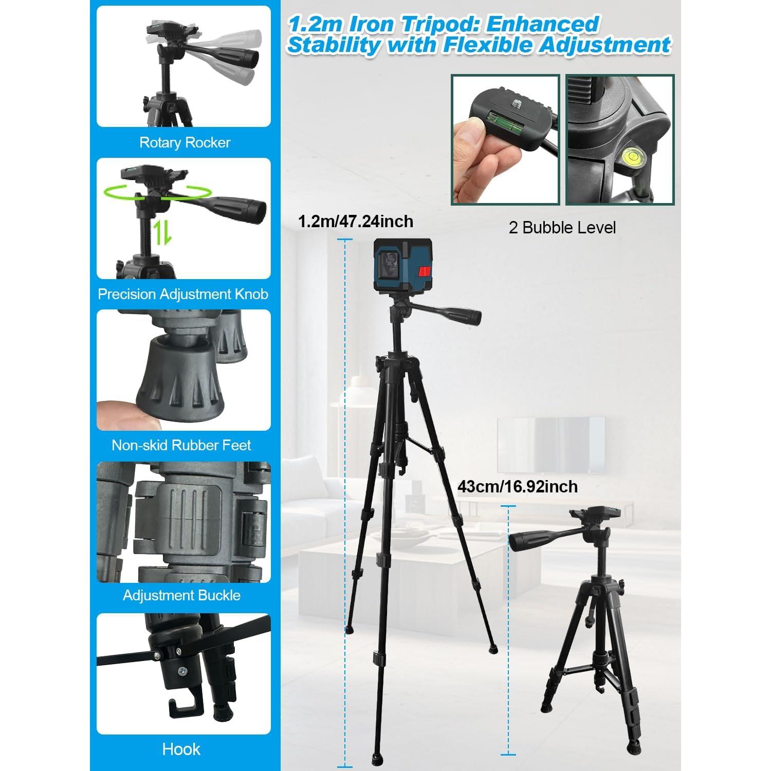 Nivel Láser RockSeed Autonivelación Verde con Trípode 119 cm