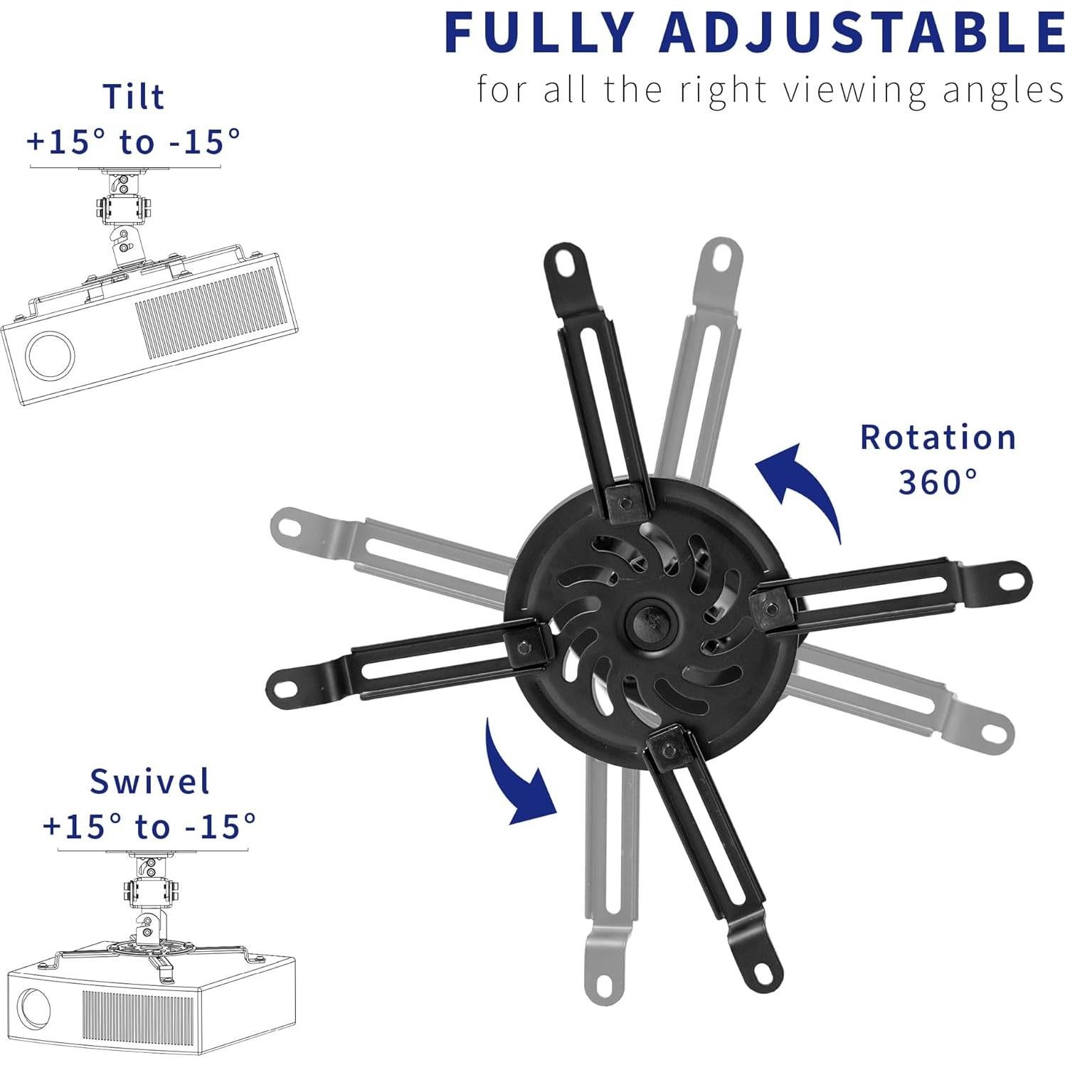Soporte de Proyector de Techo VIVO MOUNT-VP01B Ajustable Negro