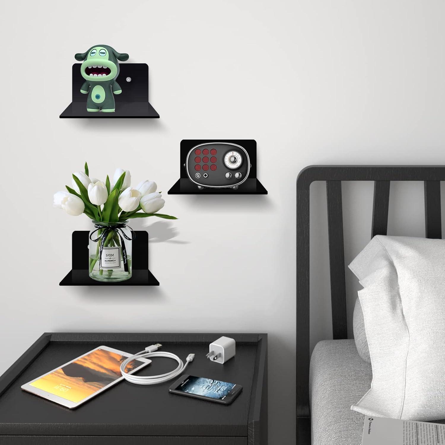 Paquete de 3 estantes flotantes negros Ludery 10.16 cm