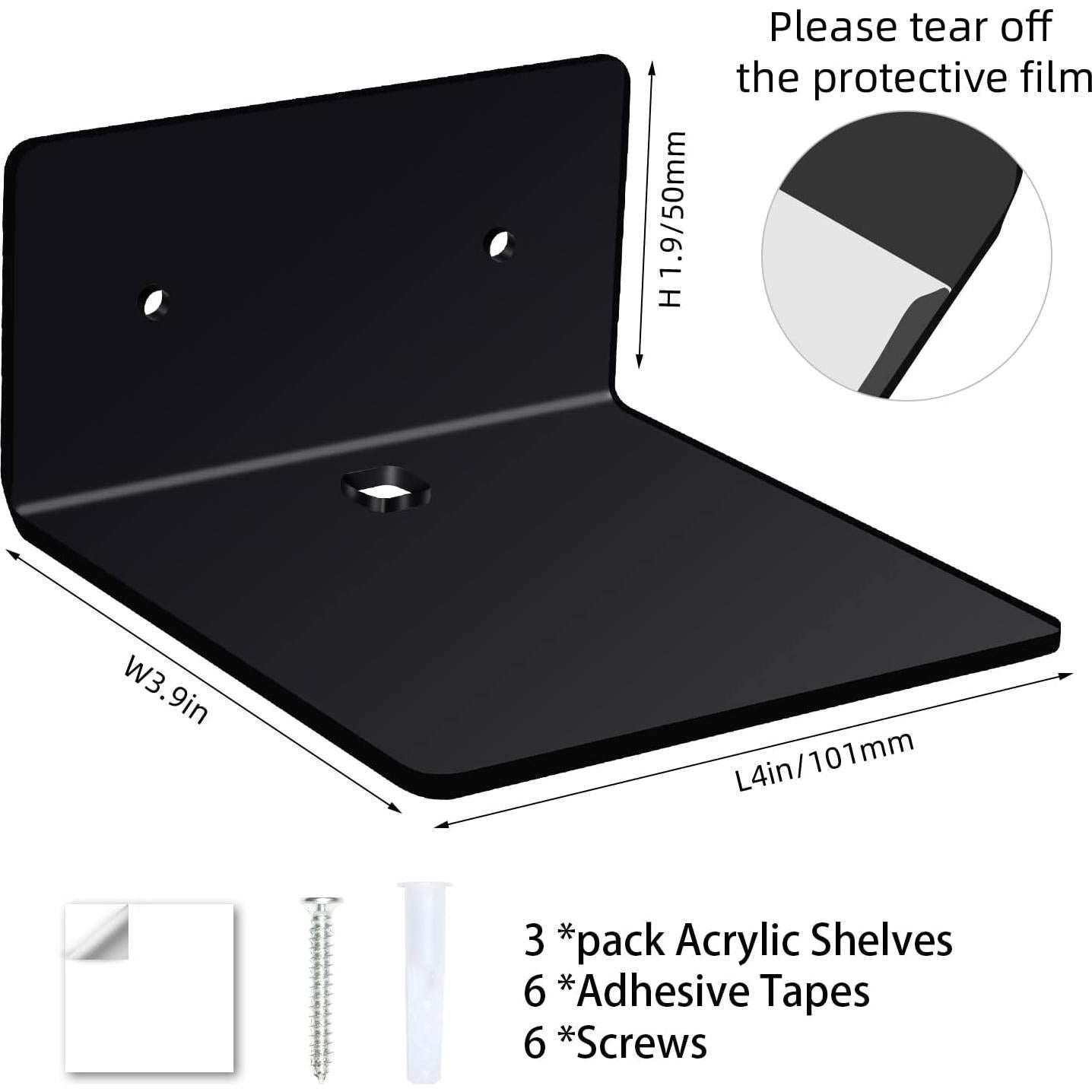 Paquete de 3 estantes flotantes negros Ludery 10.16 cm