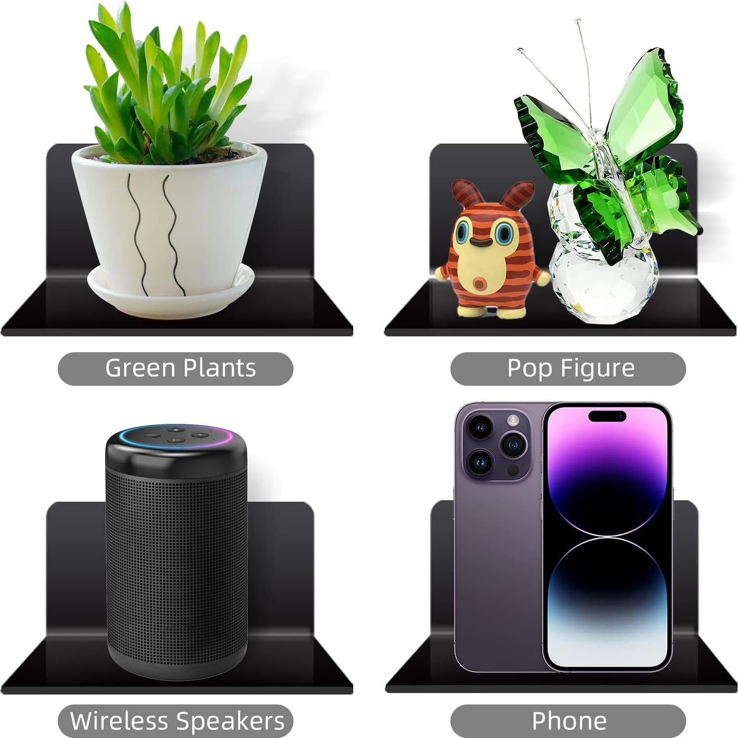 Paquete de 3 estantes flotantes negros Ludery 10.16 cm