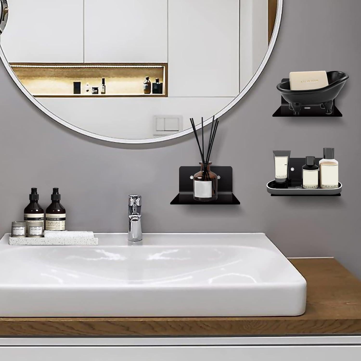 Paquete de 3 estantes flotantes negros Ludery 10.16 cm