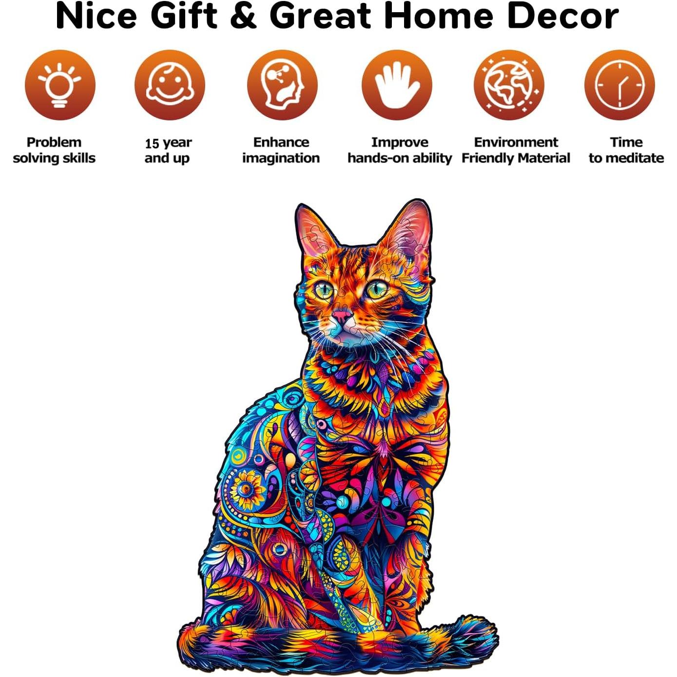 Rompecabezas de Madera Jigfoxy Gato 130 Piezas 20x15.6cm