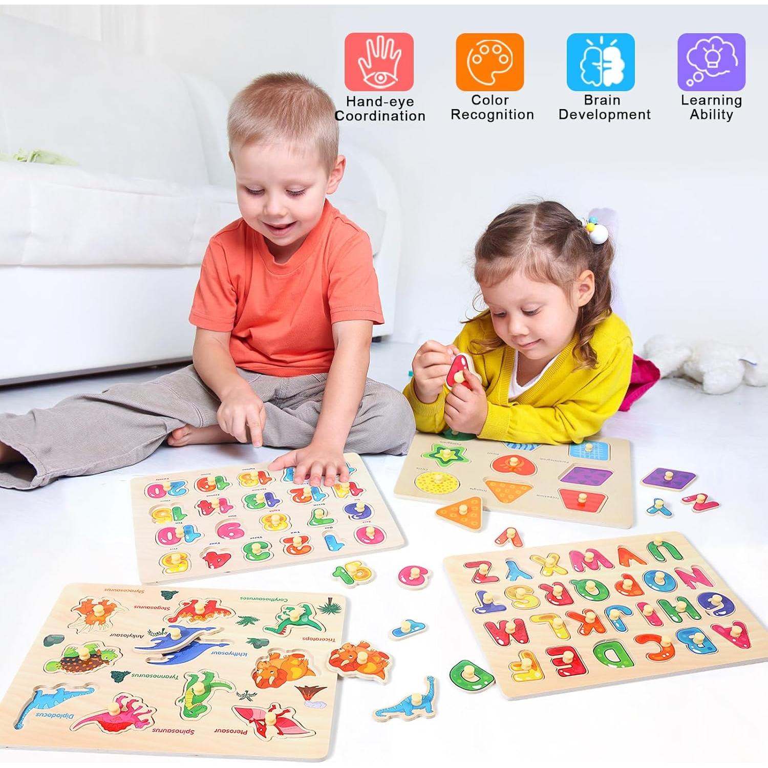 Rompecabezas de Madera Montessori 4 Pcs para Niños 2-5 Años