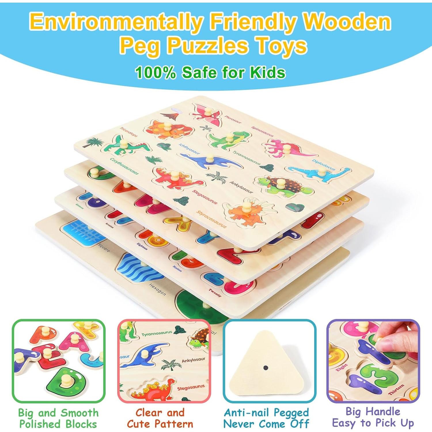 Rompecabezas de Madera Montessori 4 Pcs para Niños 2-5 Años