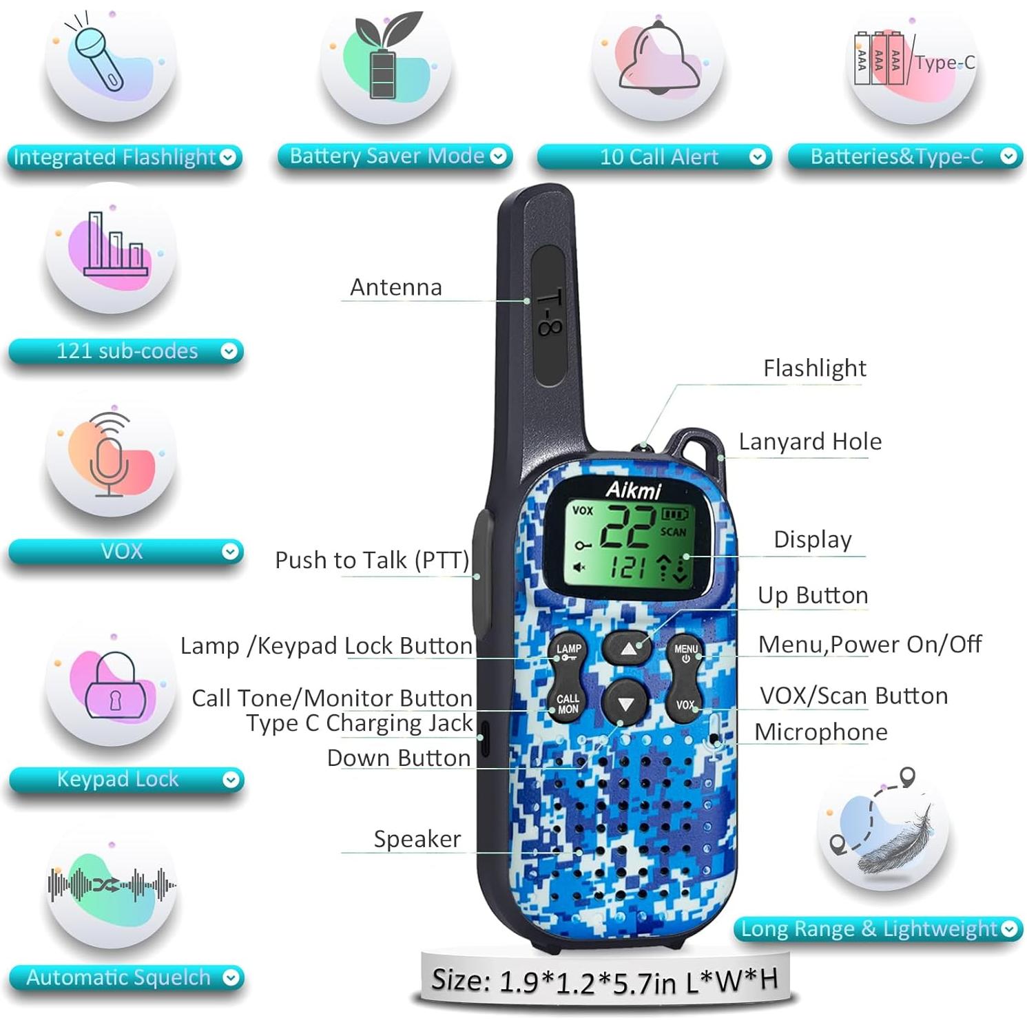 Walkie Talkies para Niños Dongguan T-8 Azul 3 KM 22 Canales