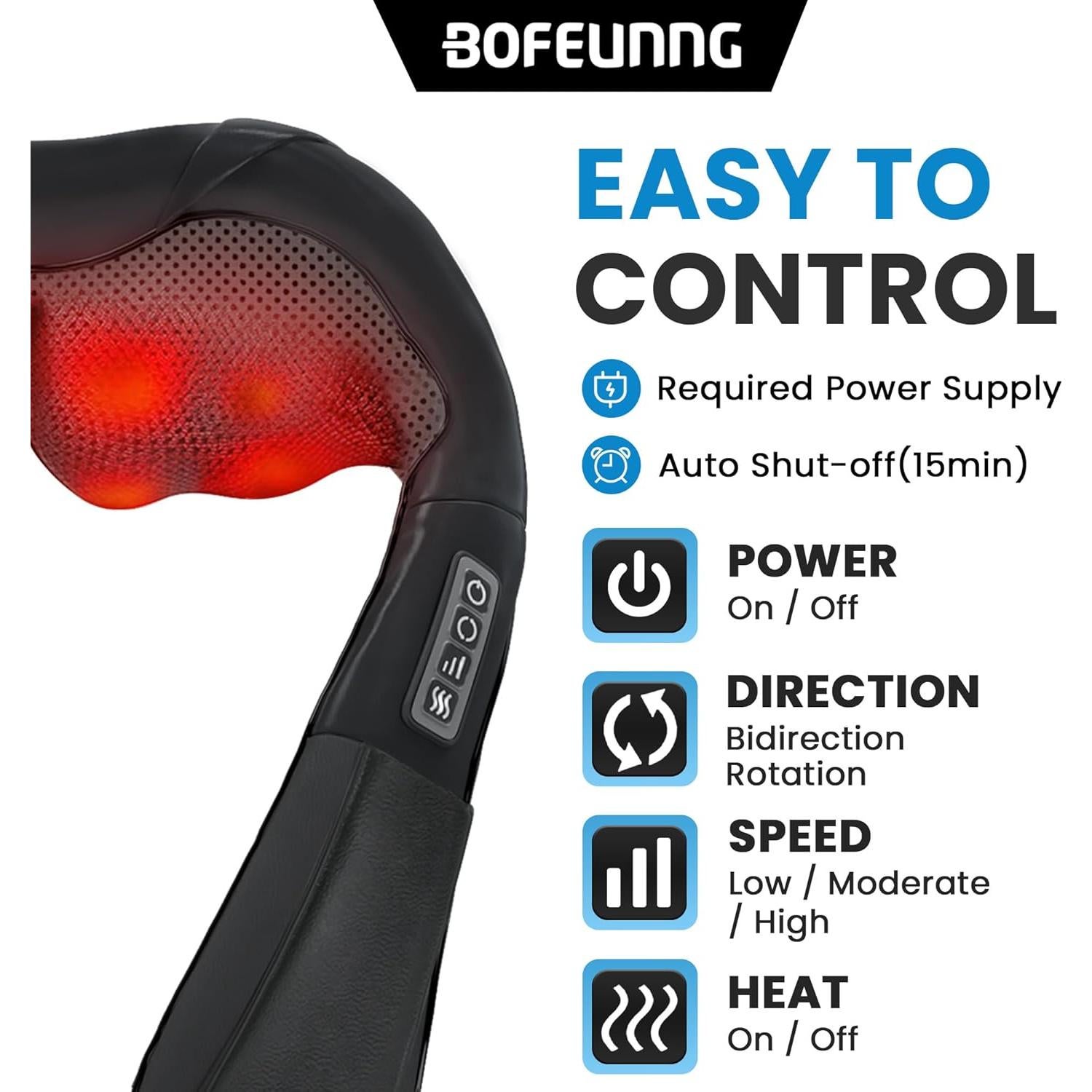 Masajeador de Cuello y Espalda Shiatsu BOFEUNNG con Calor