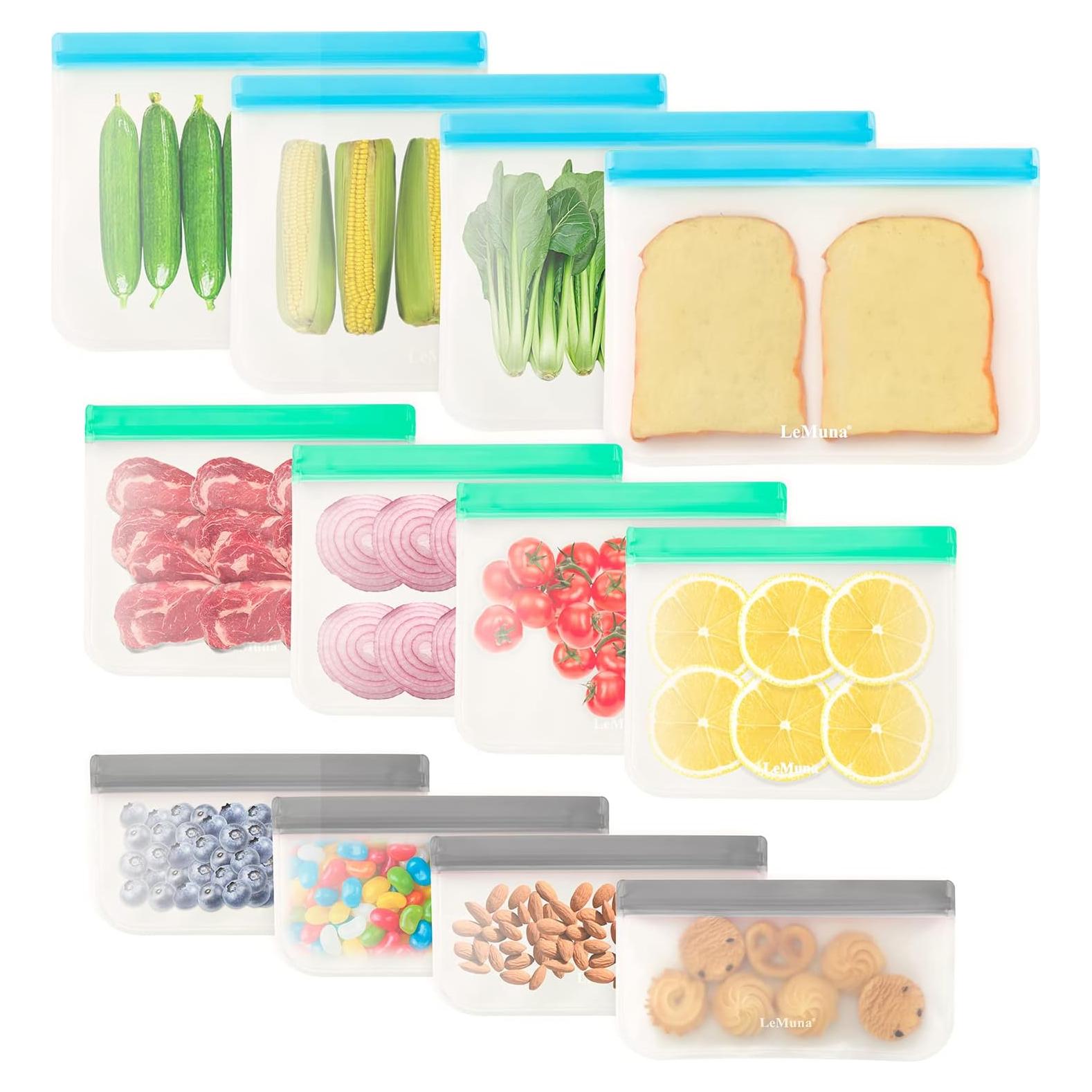 Paquete de 12 Bolsas Reutilizables LeMuna - 4 Galones, Sin BPA