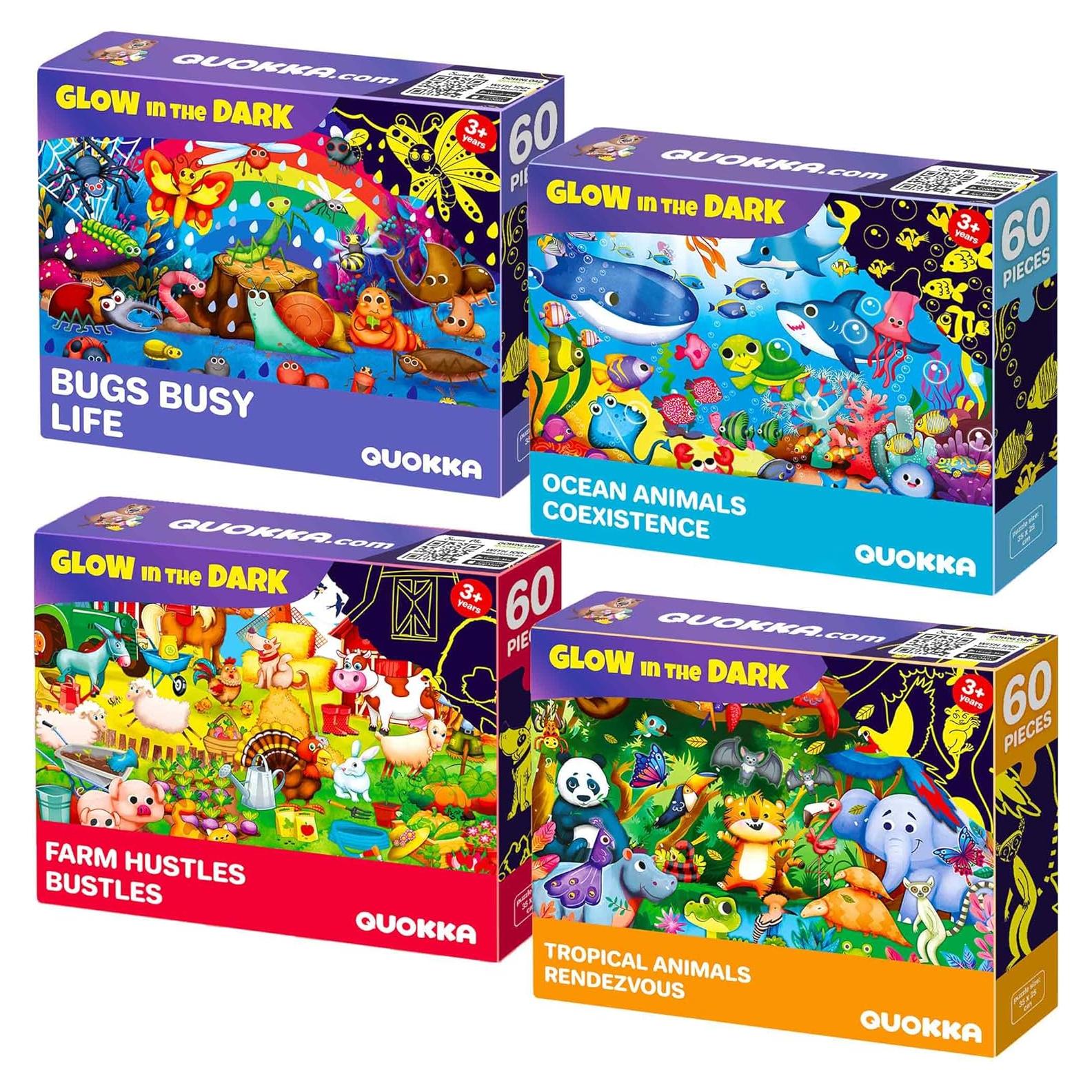 Rompecabezas Brillantes QUOKKA 4x60 Piezas para Niños 4-8 Años