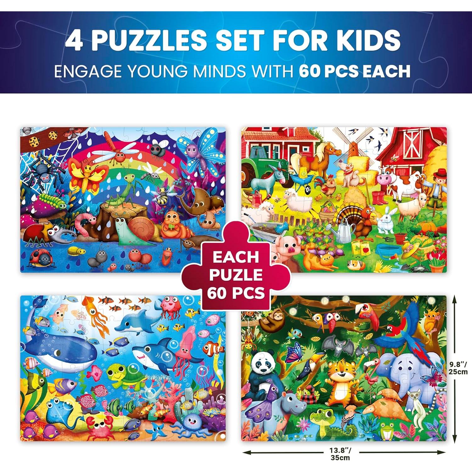 Rompecabezas Brillantes QUOKKA 4x60 Piezas para Niños 4-8 Años