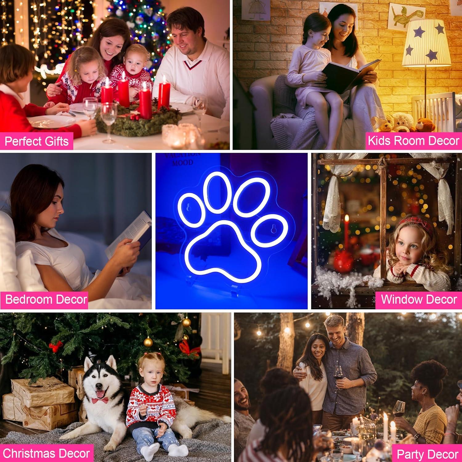 Luz de Neón LED Pata de Perro/Gato Aslanka Azul 23.5x25cm