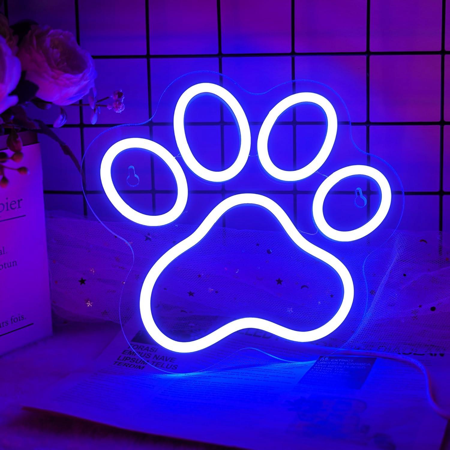 Luz de Neón LED Pata de Perro/Gato Aslanka Azul 23.5x25cm
