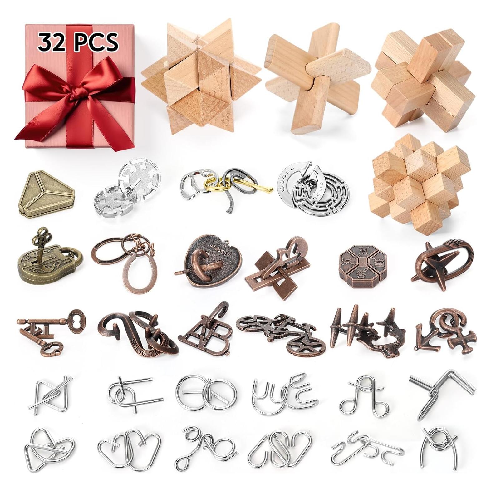 Rompecabezas de Ingenio 32 Piezas Metal y Madera IQ Seenelling