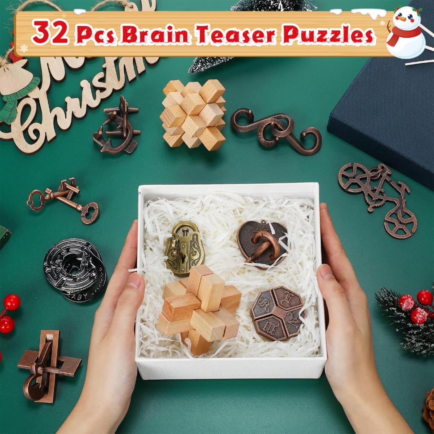 Rompecabezas de Ingenio 32 Piezas Metal y Madera IQ Seenelling