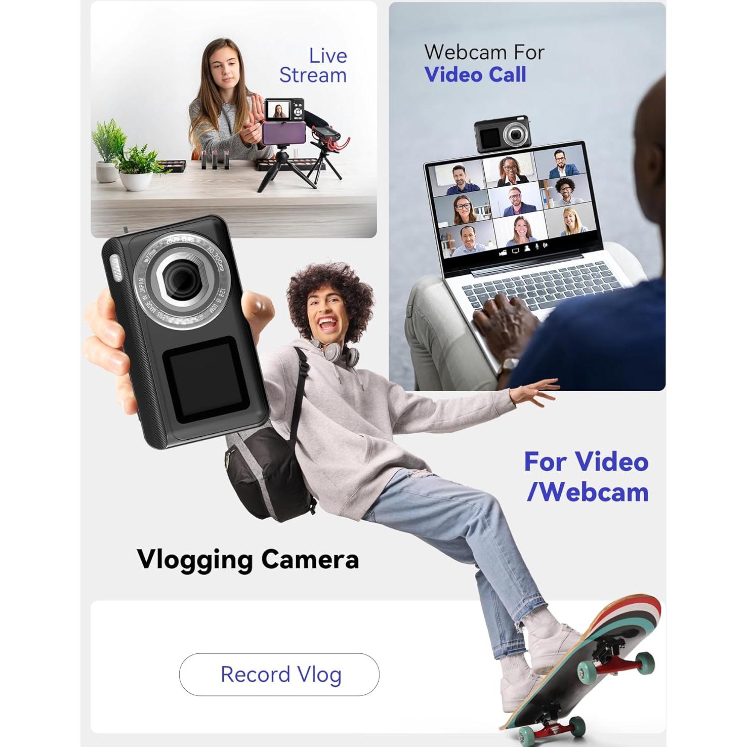Cámara Digital Jexylon CA06 2.7K 48MP Pantalla Doble Zoom 18x