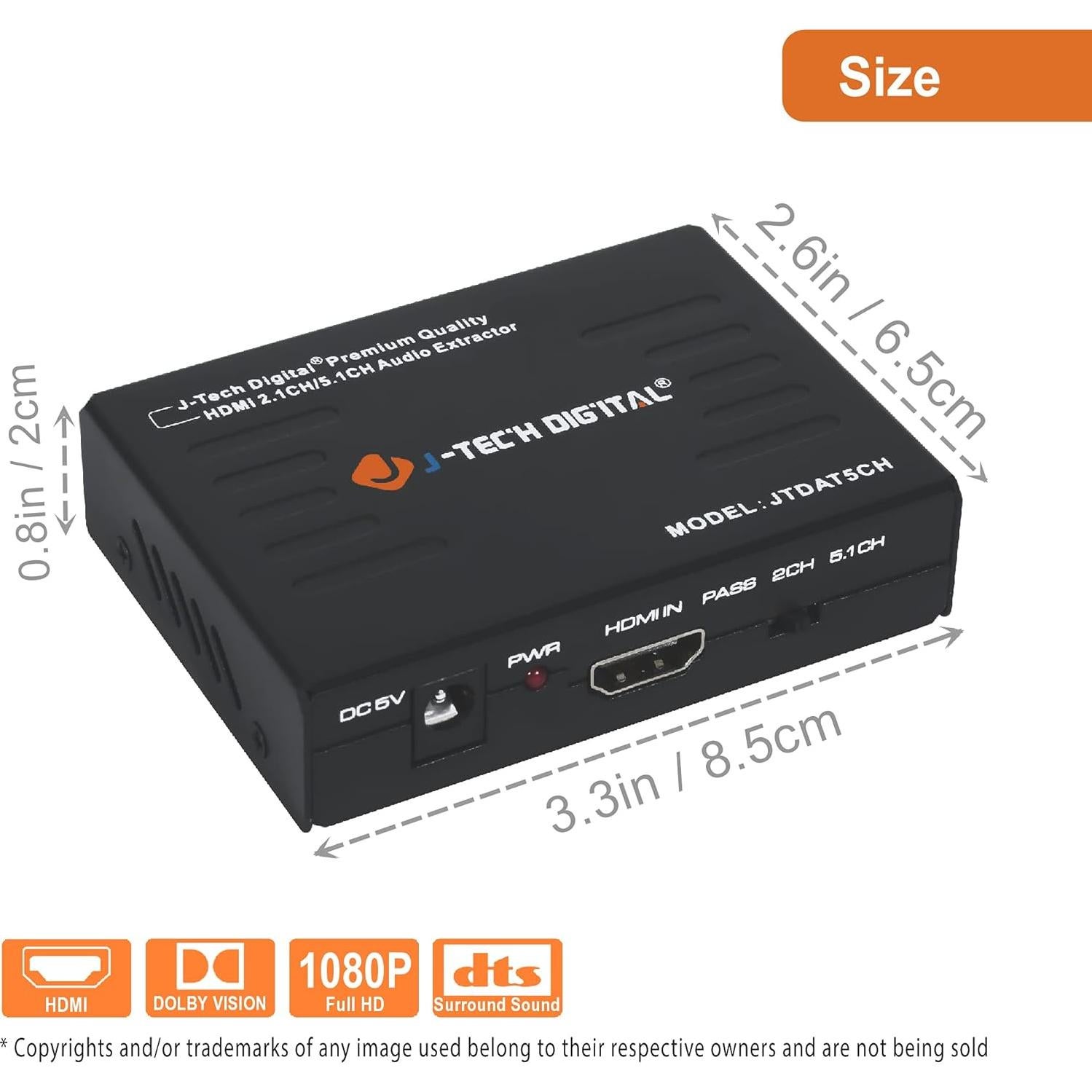 Extractor de Audio HDMI J-Tech Digital 4K@30Hz JTDAT5CH